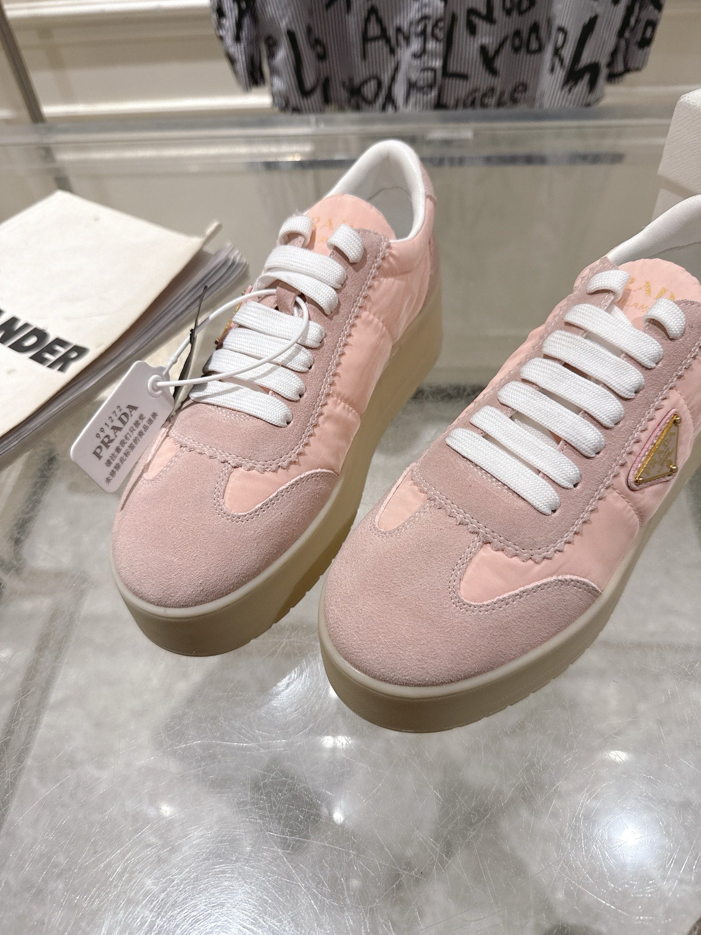 Prada 26s Downtown Sneakers Muted Pink Re-Nylon Suede 968252