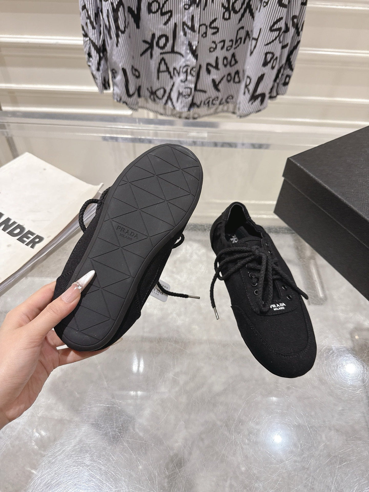 Prada 26S Sneakers Black Canvas 148091