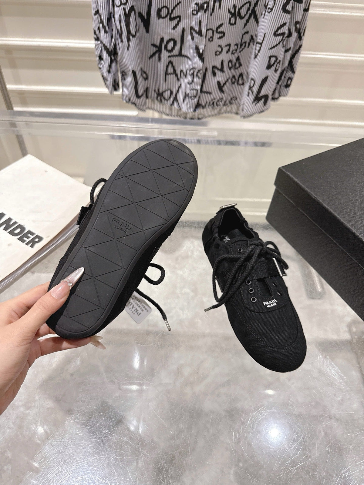 Prada 26S Low-Top Sneakers Black Re-Nylon Canvas Strap 148096