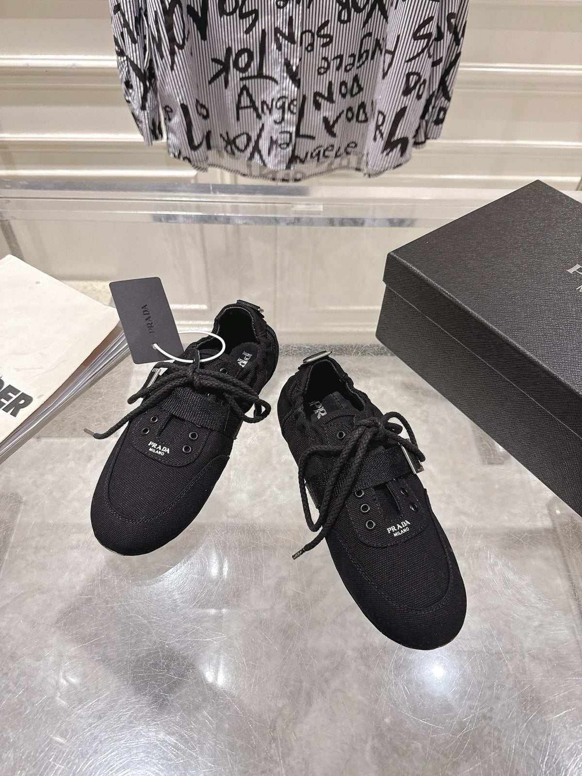 Prada 26S Low-Top Sneakers Black Re-Nylon Canvas Strap 148096