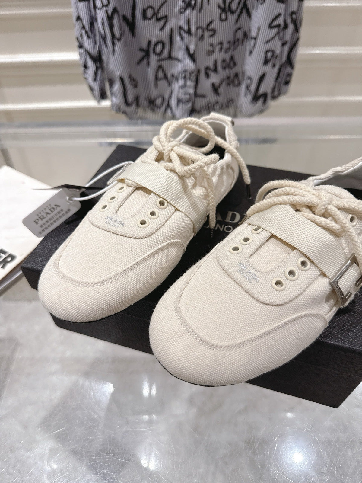 Prada 26S Low-Top Sneakers White Re-Nylon Canvas Strap 148097