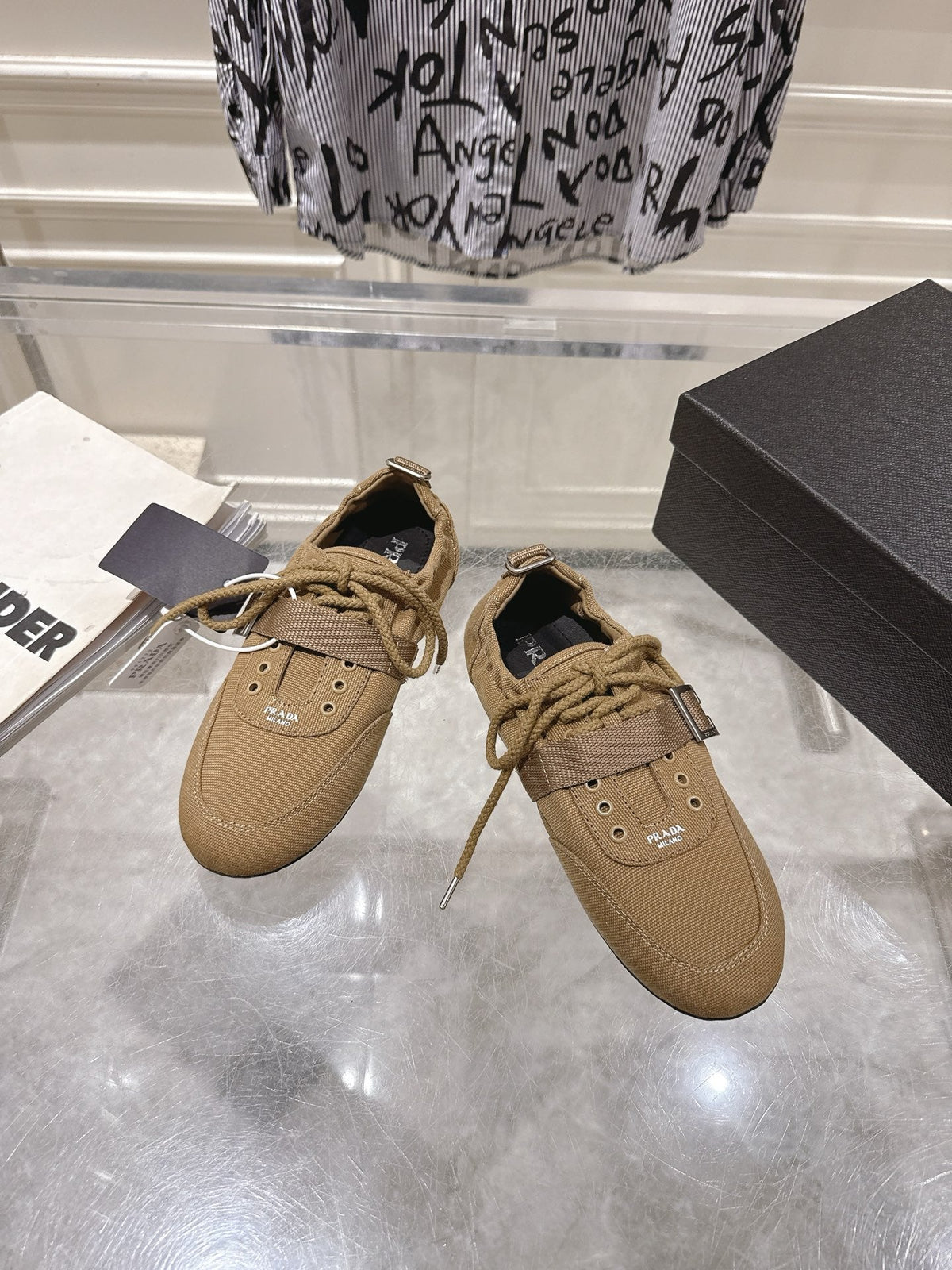 Prada 26S Low-Top Sneakers Khaki Re-Nylon Canvas Strap 148098