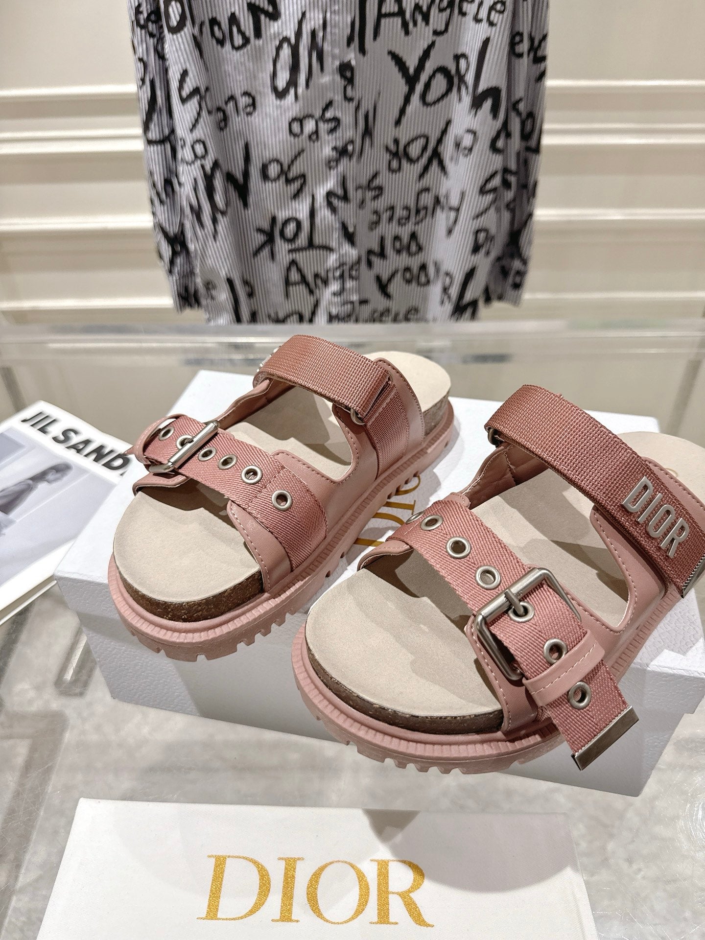 CD 26s Double-Strap Slide Sandals Pink Calfskin 919014