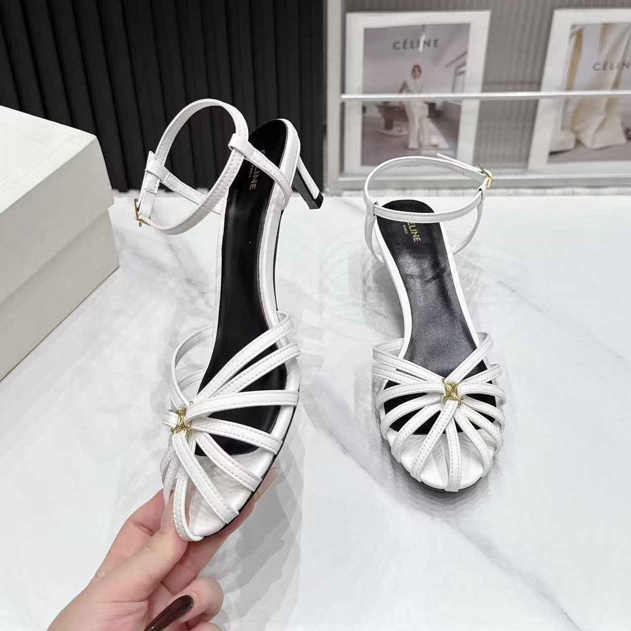 Celine 26s Triomphe Sandal 5cm White Lambskin 987281