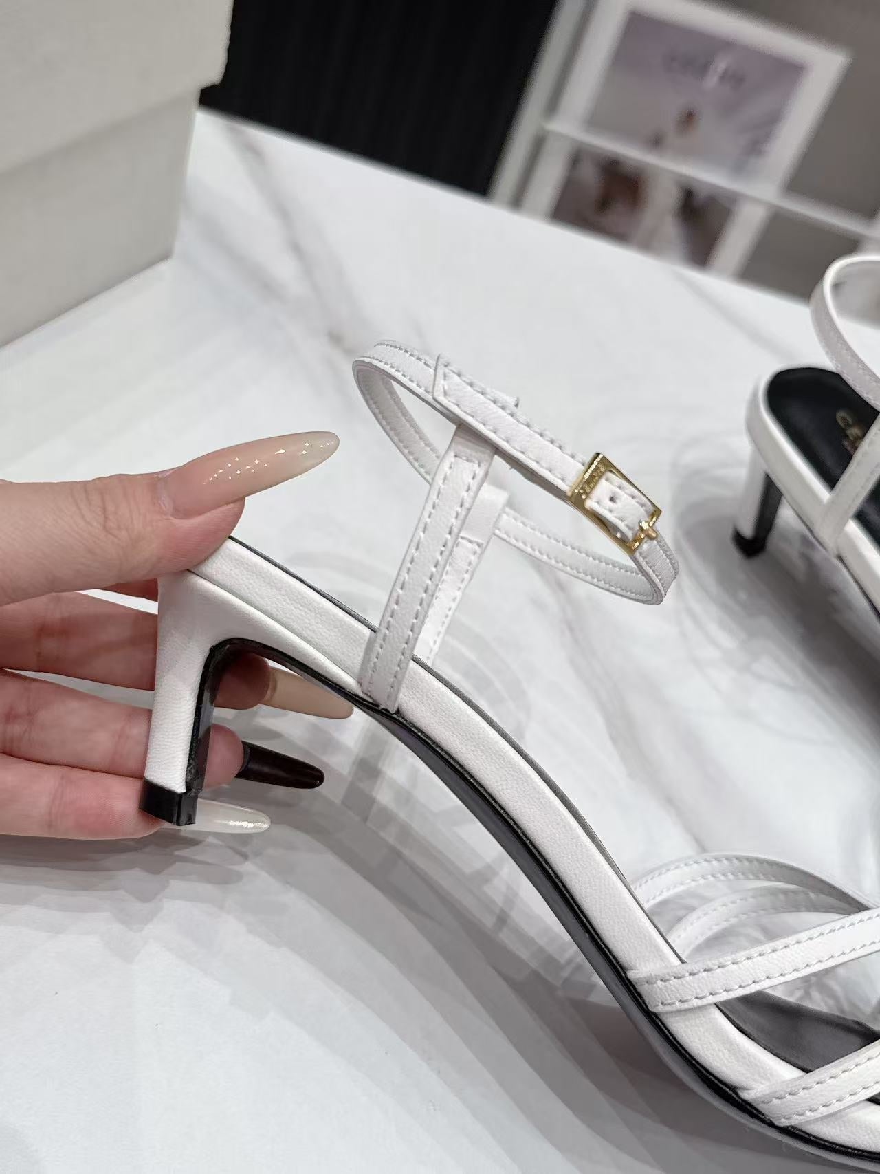 Celine 26s Triomphe Sandal 5cm White Lambskin 987281