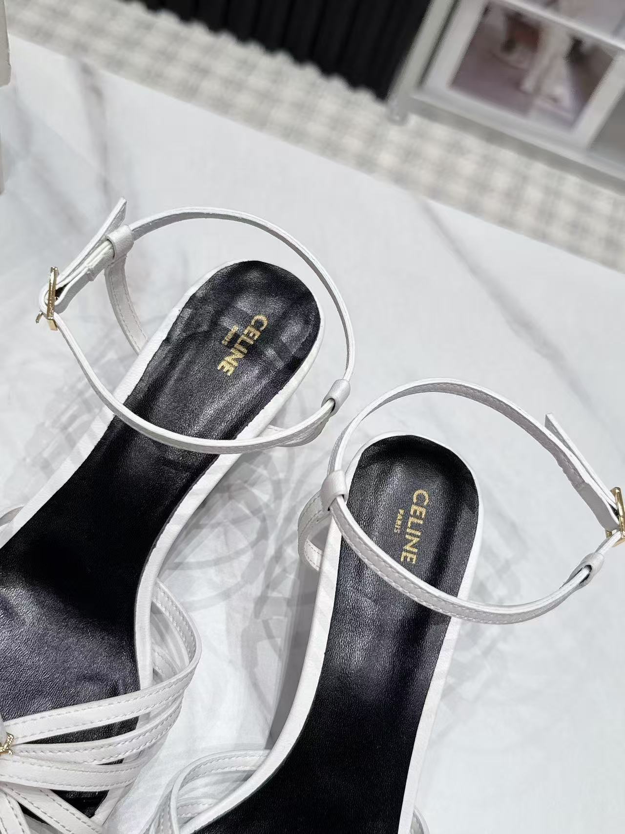 Celine 26s Triomphe Sandal 5cm White Lambskin 987281