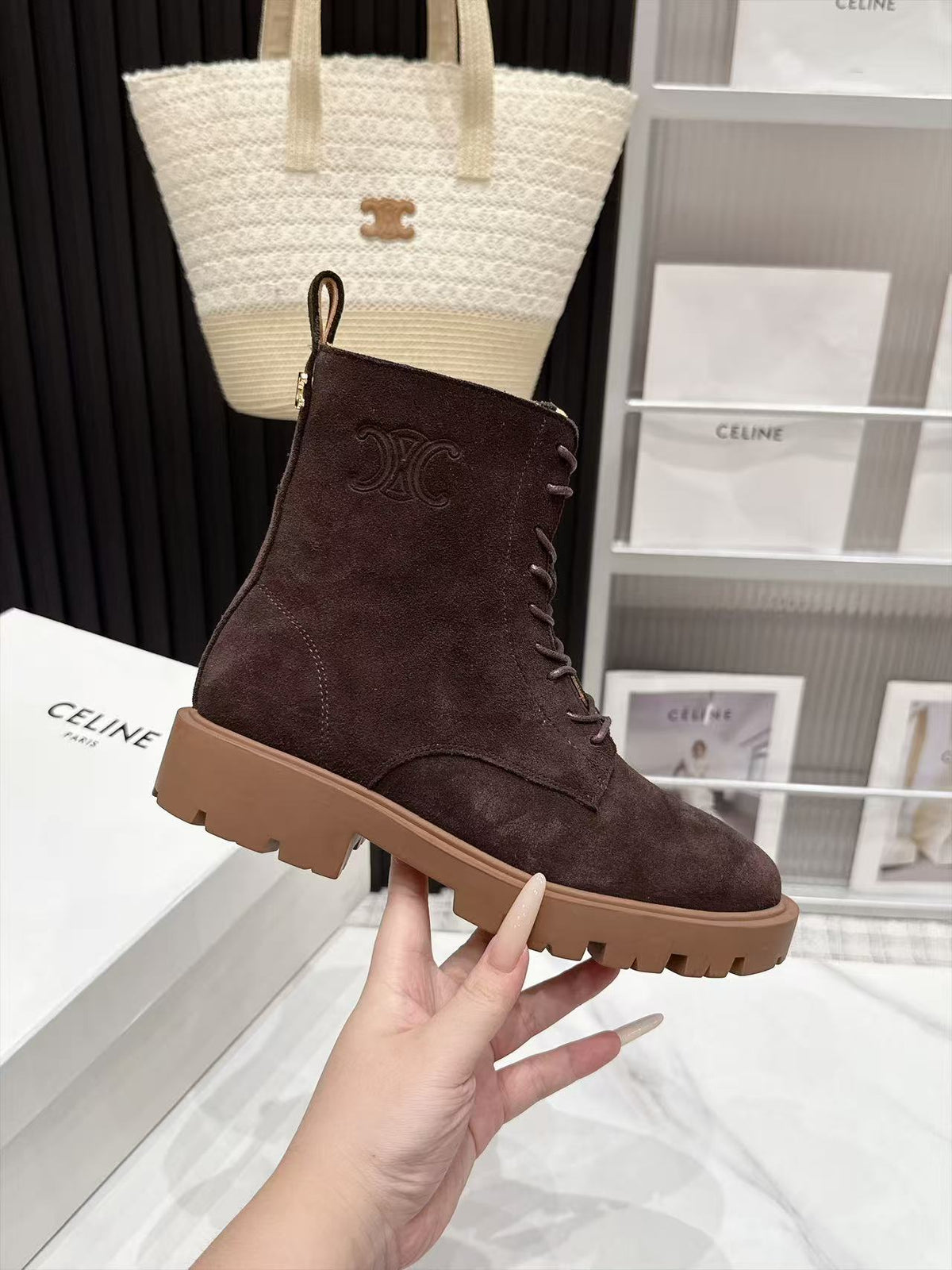 CE 26s Margaret Combat Boots 3.5cm Dark Brown Suede 147661
