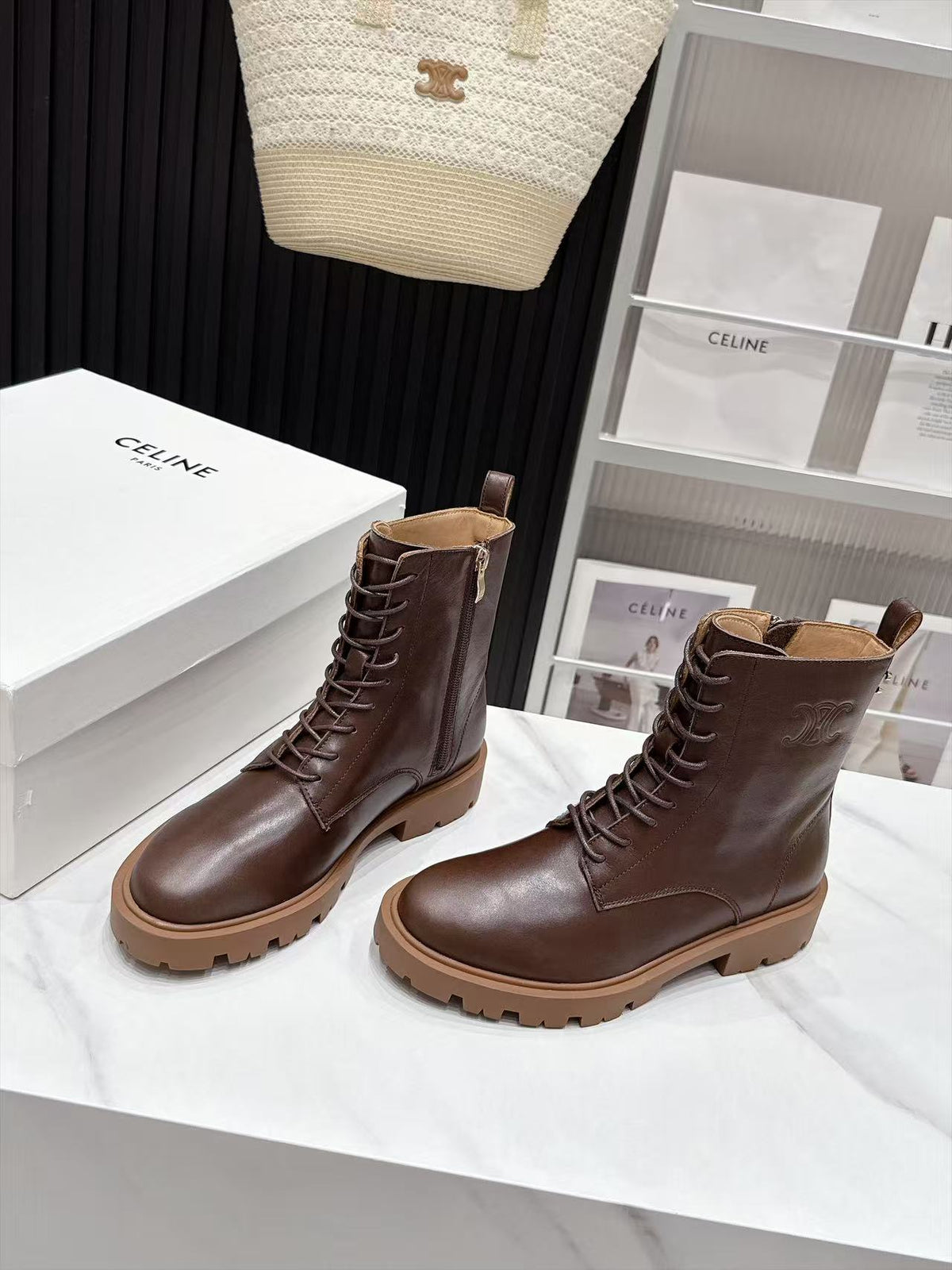 CE 26s Margaret Combat Boots 3.5cm Brown Leather 147663