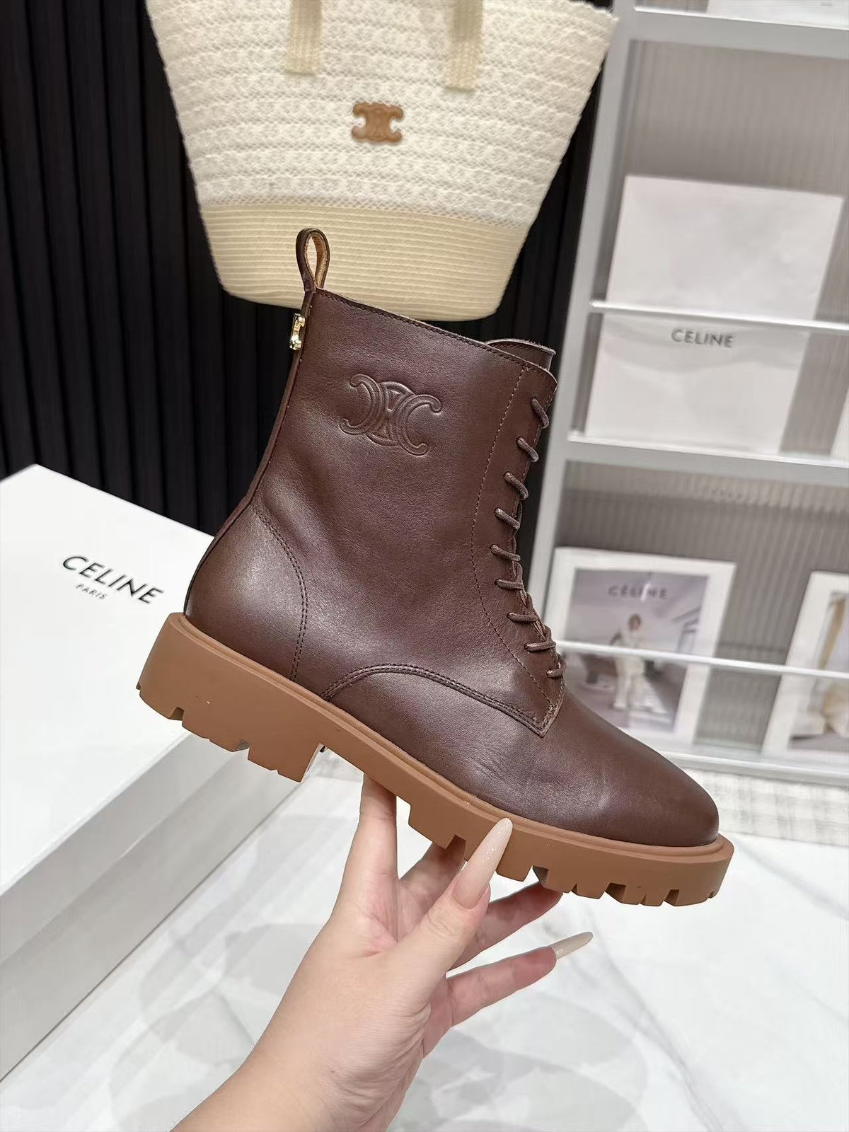 CE 26s Margaret Combat Boots 3.5cm Brown Leather 147663