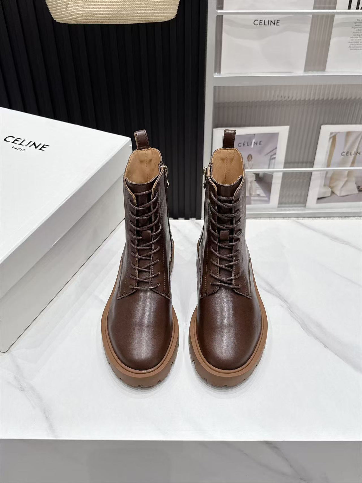 CE 26s Margaret Combat Boots 3.5cm Brown Leather 147663