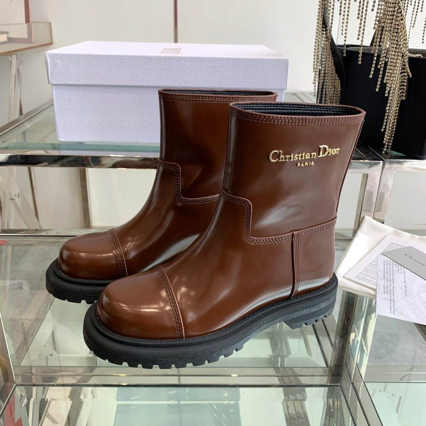CD Ankle Boot Glossy Brown Calfskin