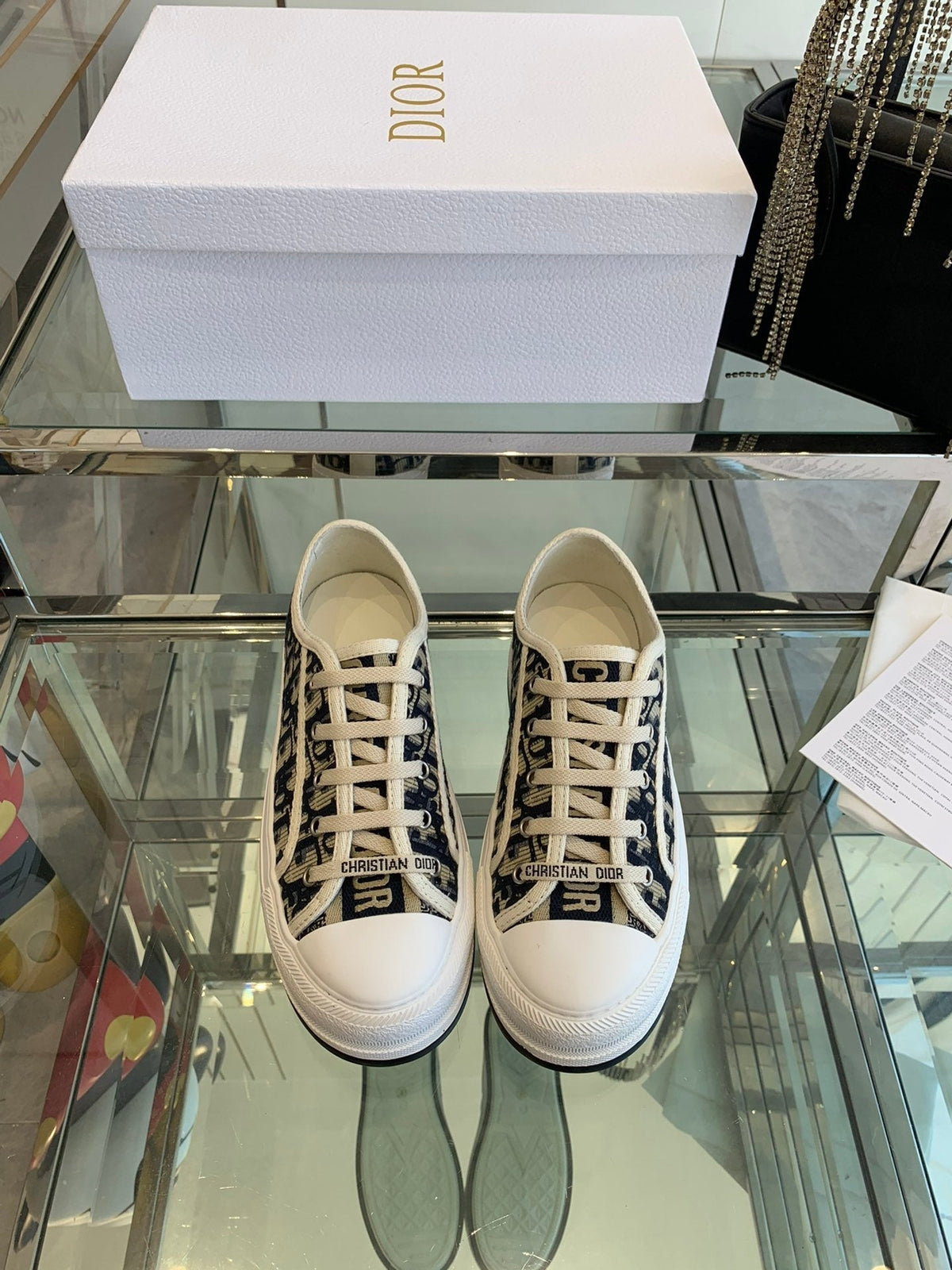 CD Walk'n Platform Sneaker In Black Mix Camel Brown Embroidery Iconic Patterns Fabric