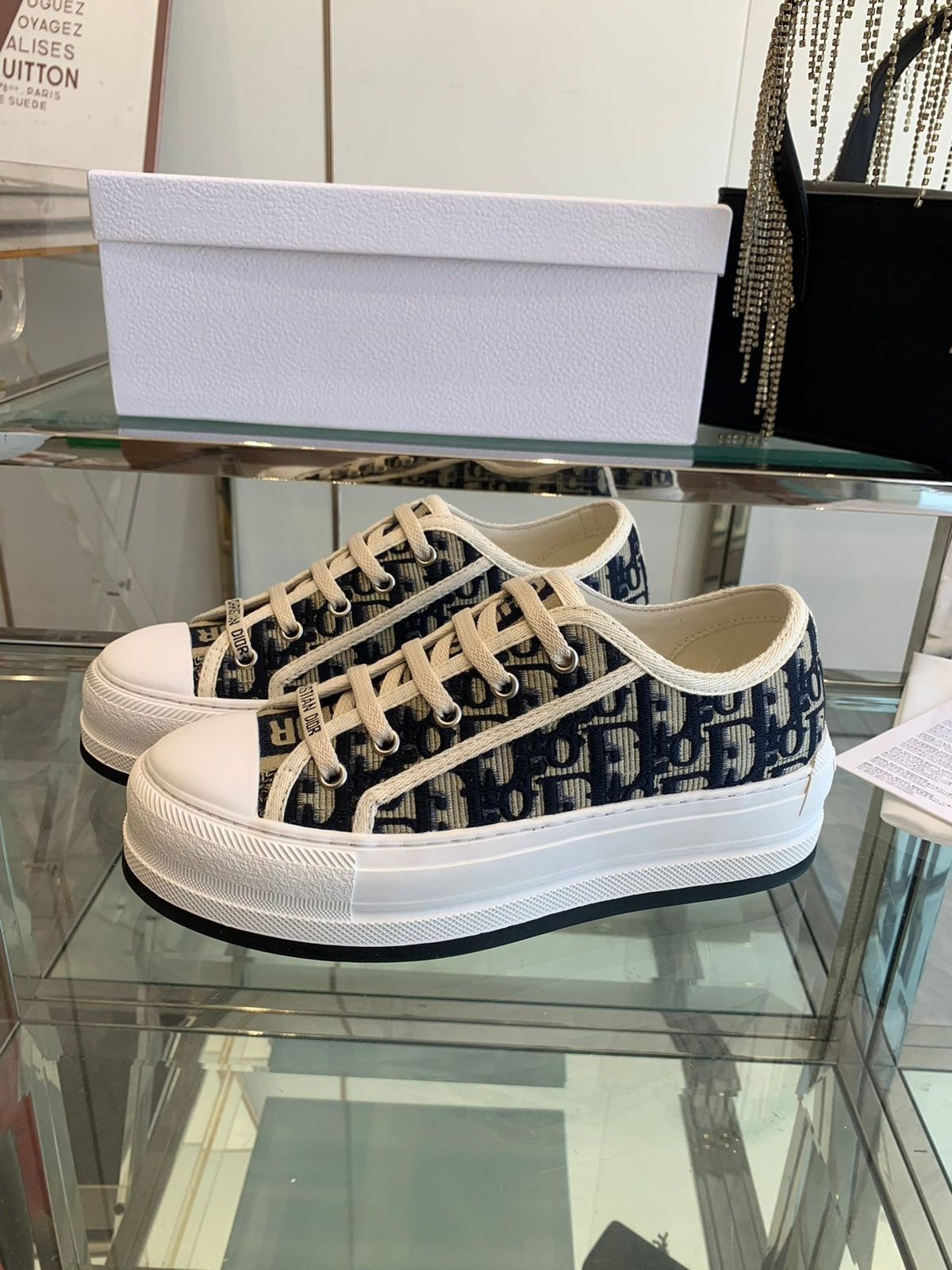 CD Walk'n Platform Sneaker In Black Mix Camel Brown Embroidery Iconic Patterns Fabric