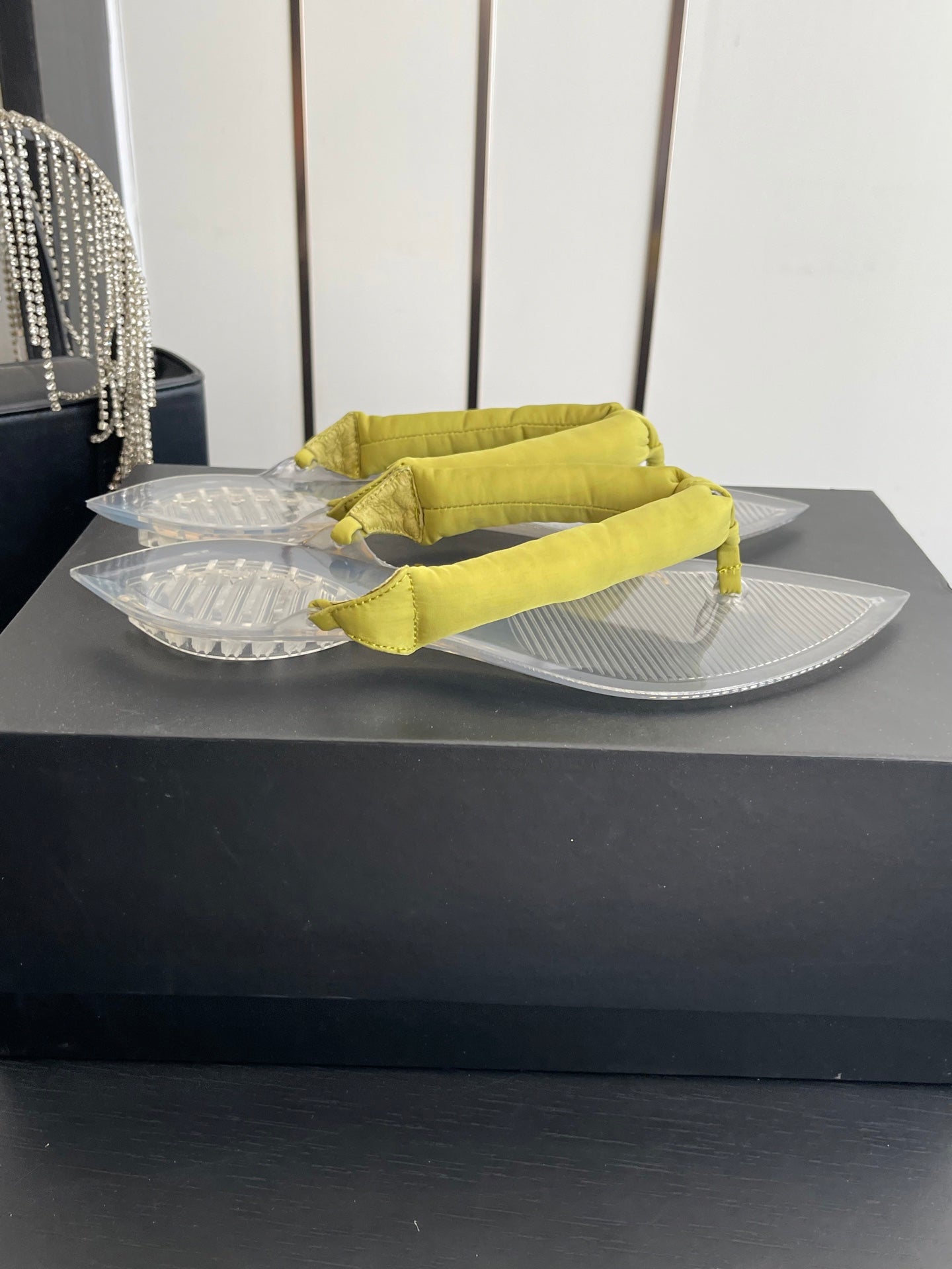 Alaïa Invisible Thong Mules Yellow Satin 740046