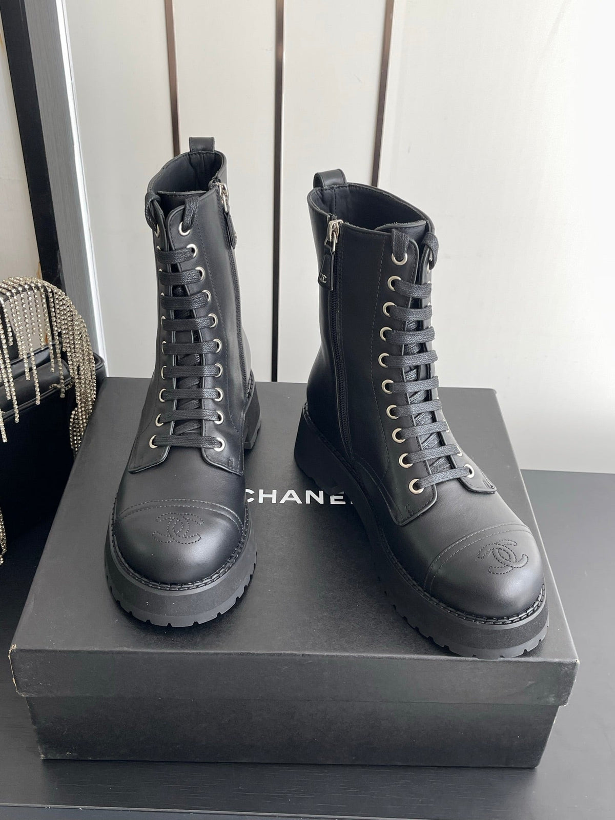 CC 26s Lace Up Combat Boots Black Leather 110187