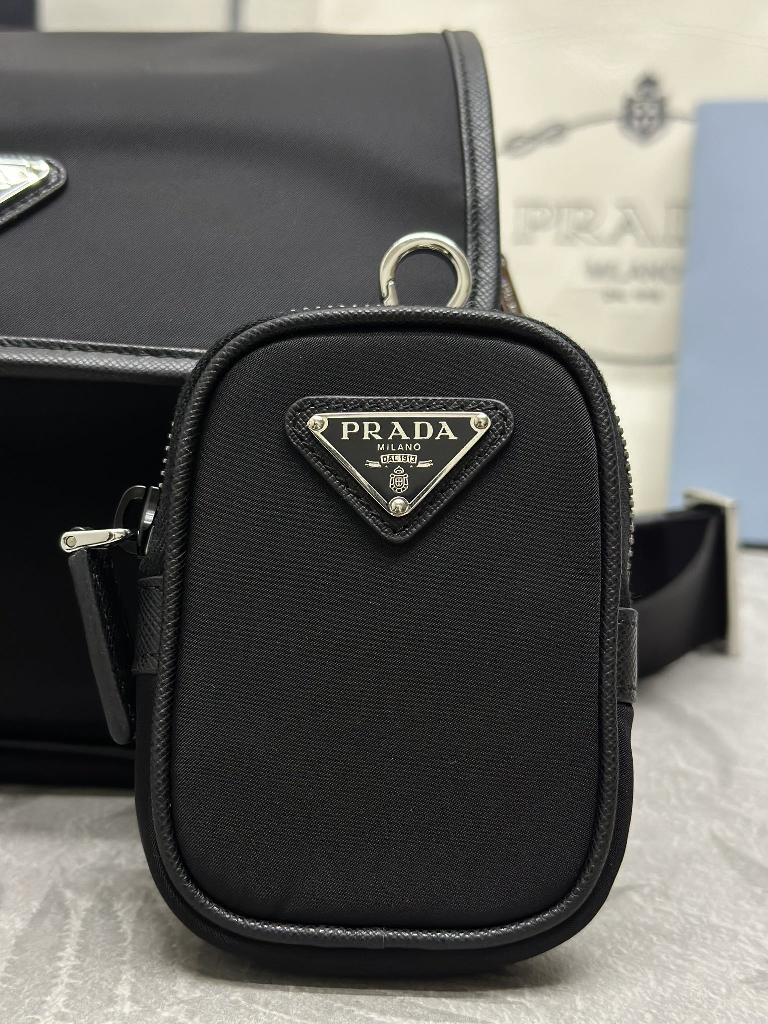 Prada 25AW Men's Saddle Bag 22 Black  Re Nylon Fabric
