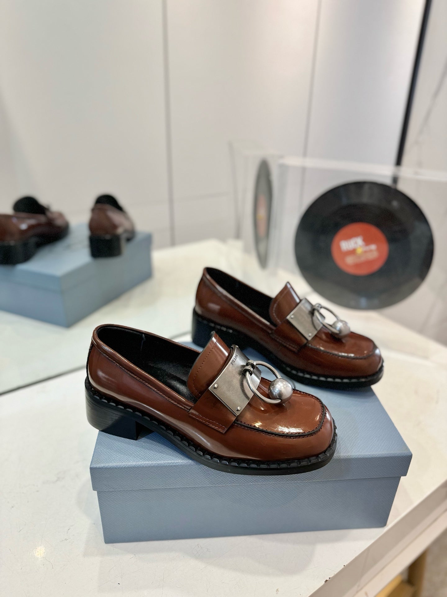 Prada 26s Ball Chain Loafers Brown Brushed Leather 941514