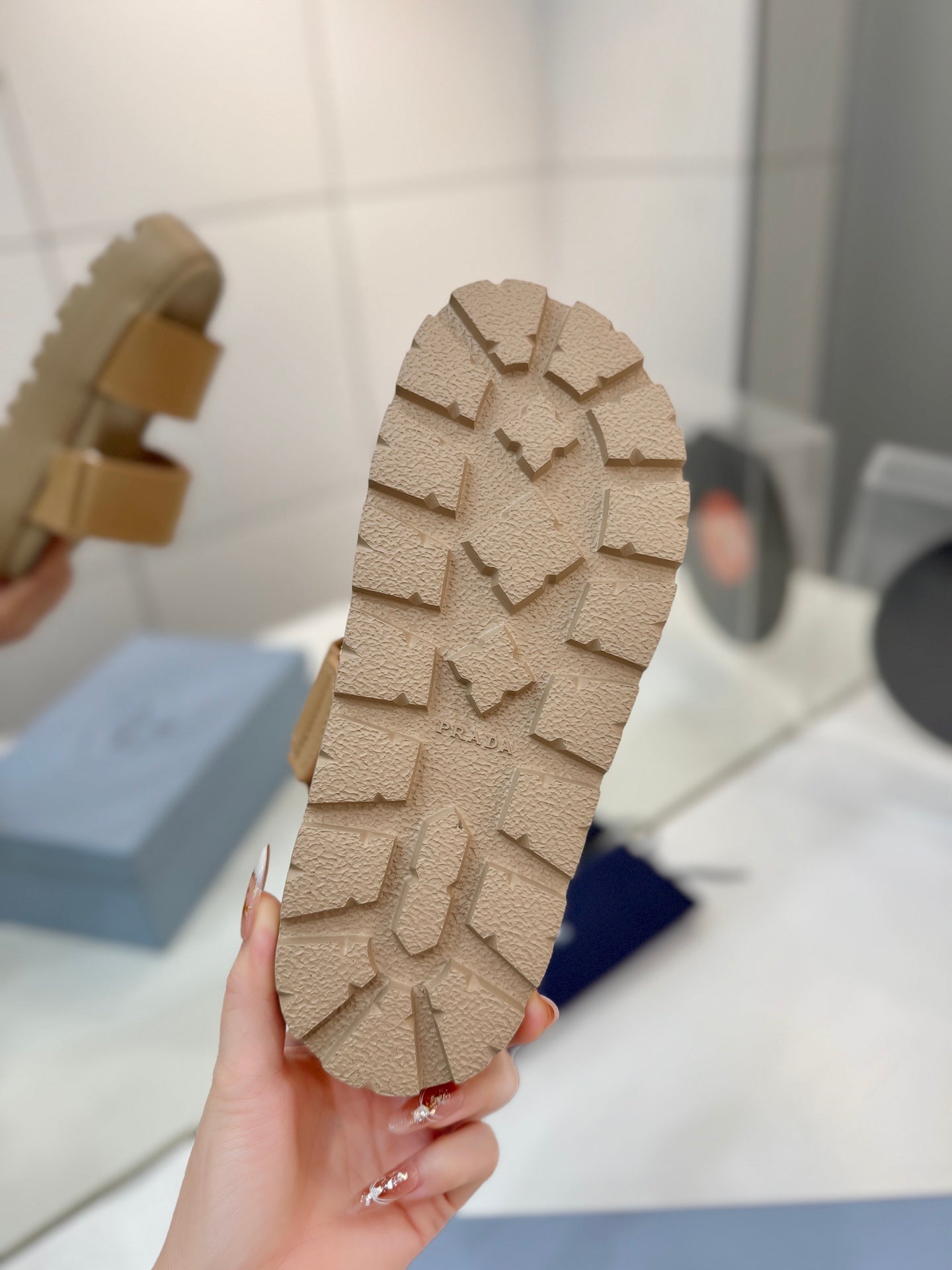 Prada 26s Double-Strap Sandals 5cm Beige Suede Leather 941597