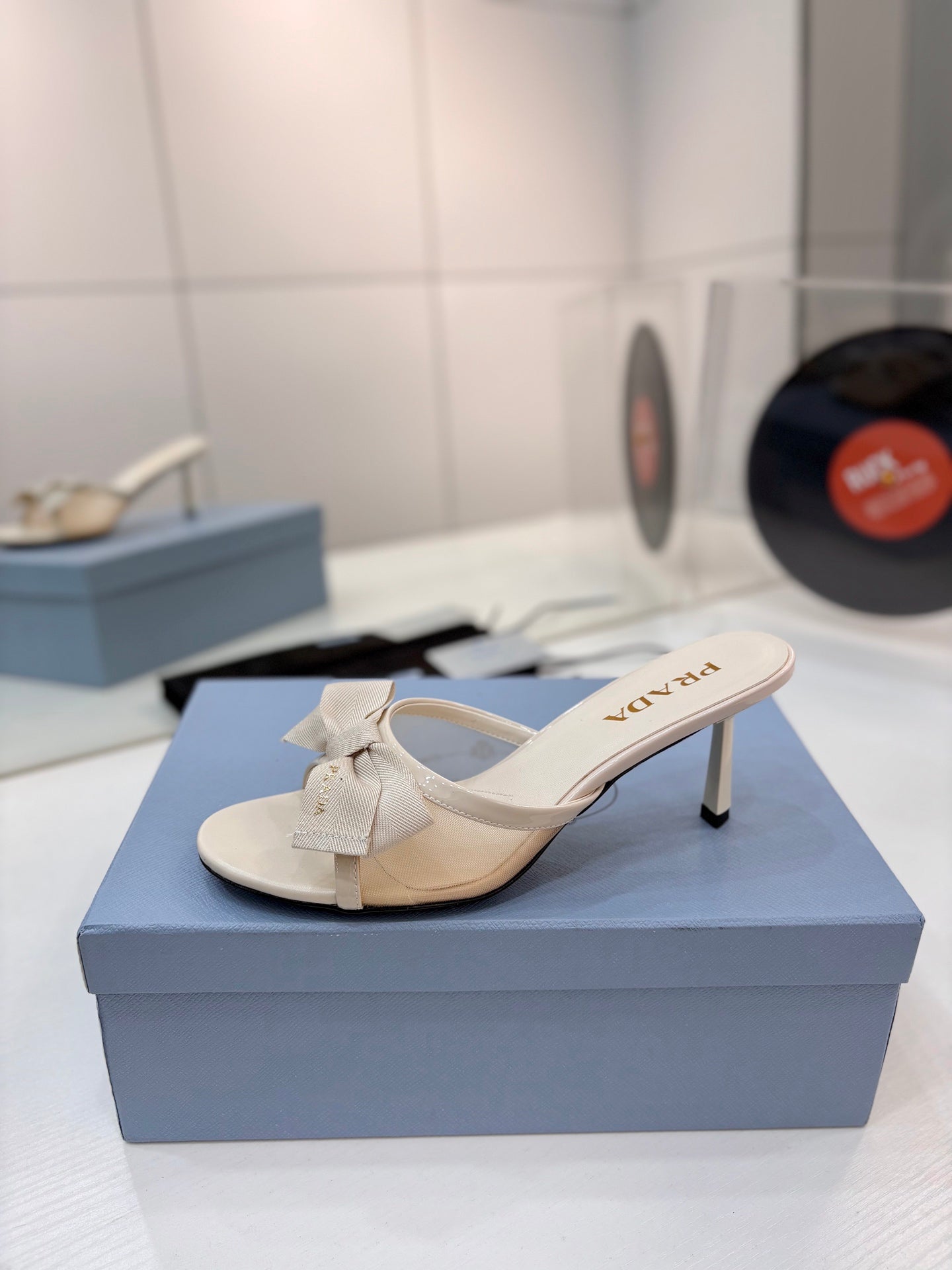 Prada Mesh 7.5cm Beige Fabric Mules 834604