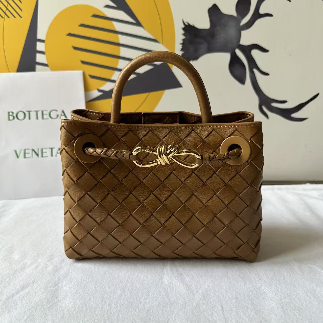 BV Small Andiamo Bag 20cm Muted Brown Intrecciato Leather 291456