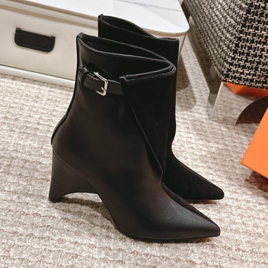 HM HILONA 6 CM ANKLE BOOTS IN BLACK CALFSKIN AND SUEDE
