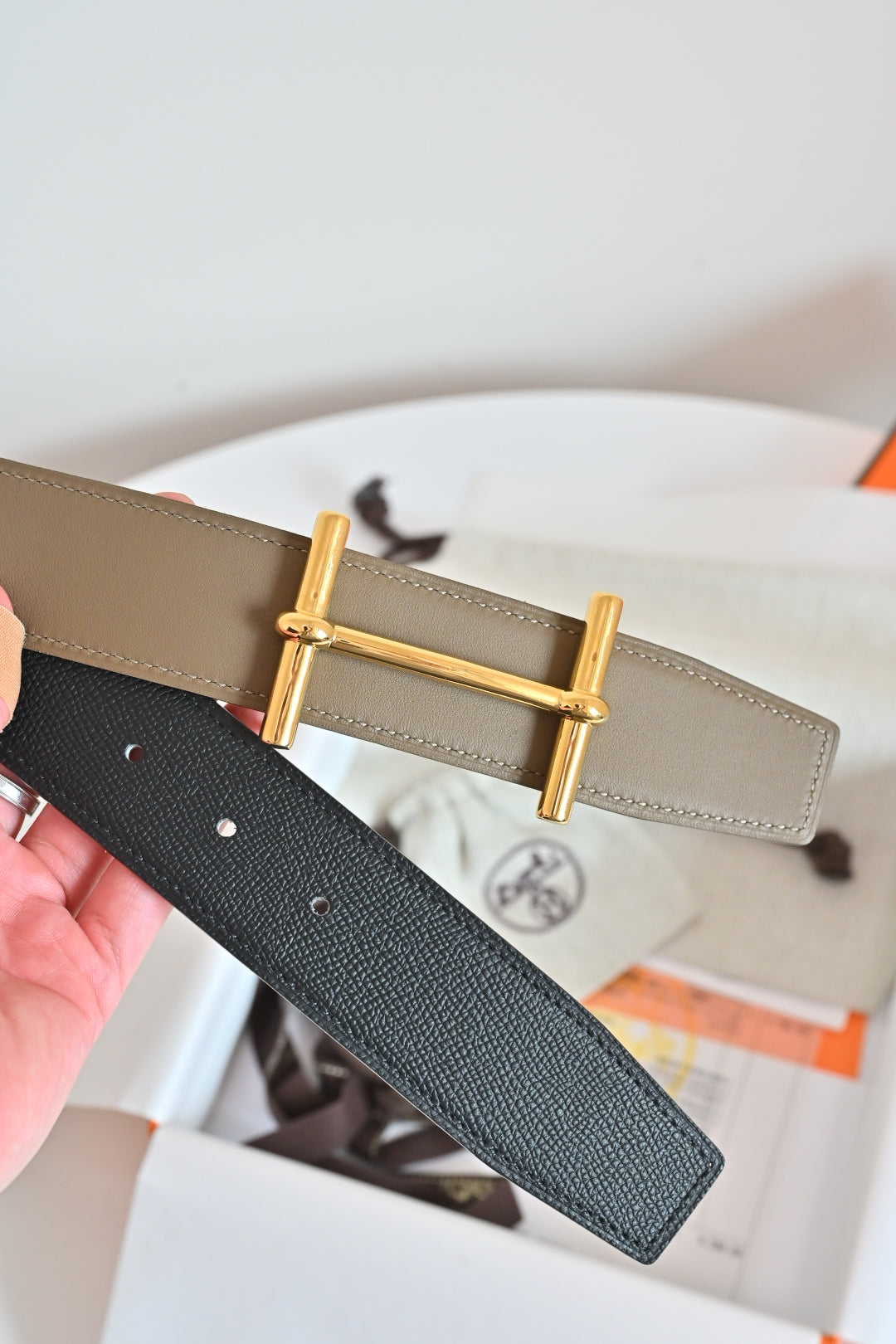 Hermes FW26 H au Carre Reversible Belt 38mm Togo Leather 219865