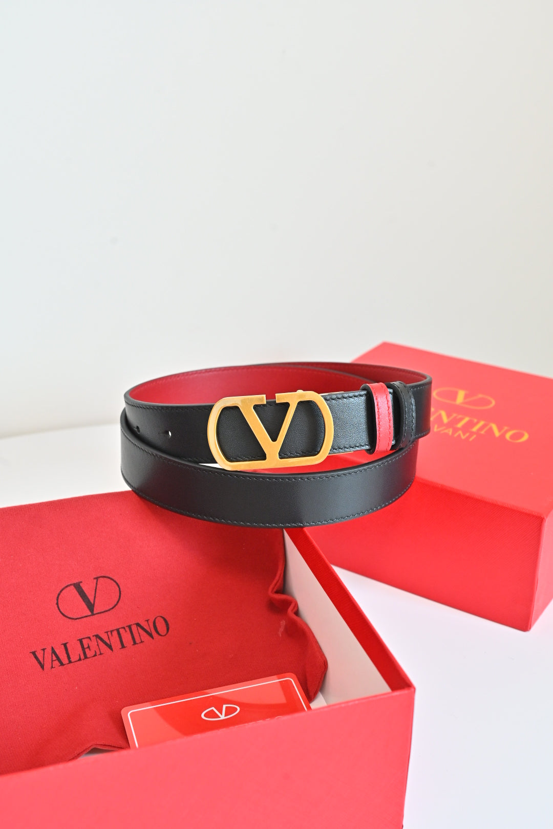 Valentino FW26 VLogo Reversible Belt 30mm Smooth Leather 219991