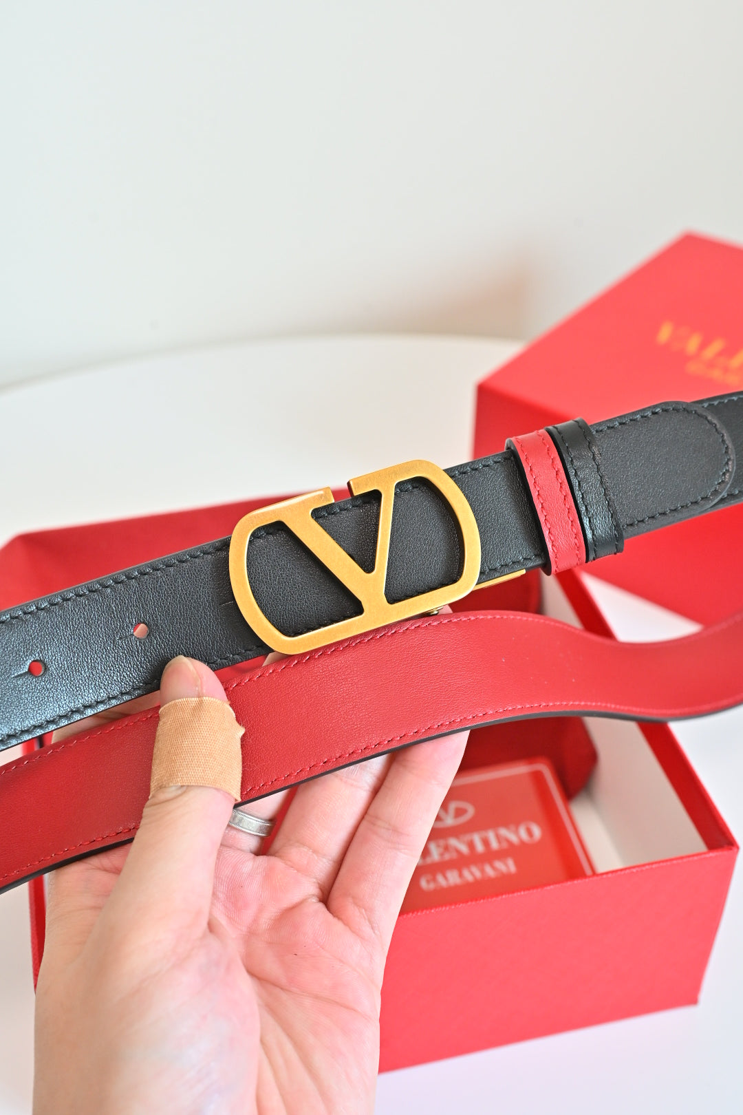 Valentino FW26 VLogo Reversible Belt 30mm Smooth Leather 219991