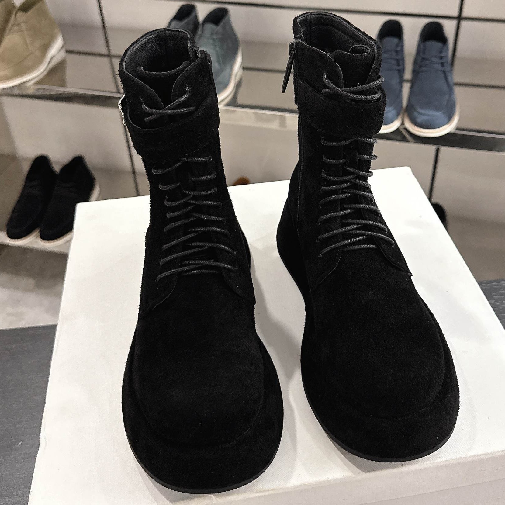 The Row 2025 Lace-up Boot Black Suede 543368