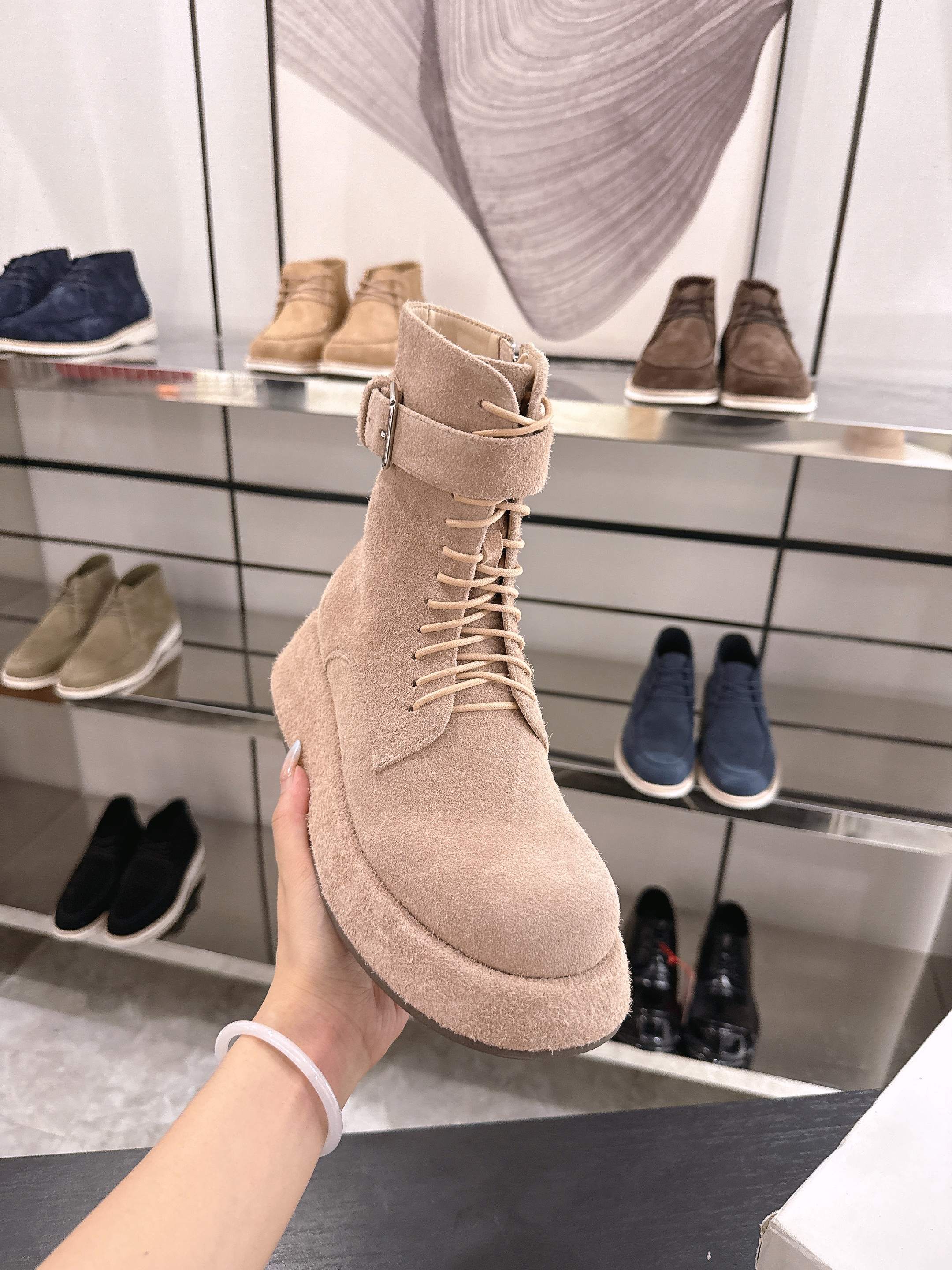 The Row SS2025 Boots With Strap Brown Suede 543369