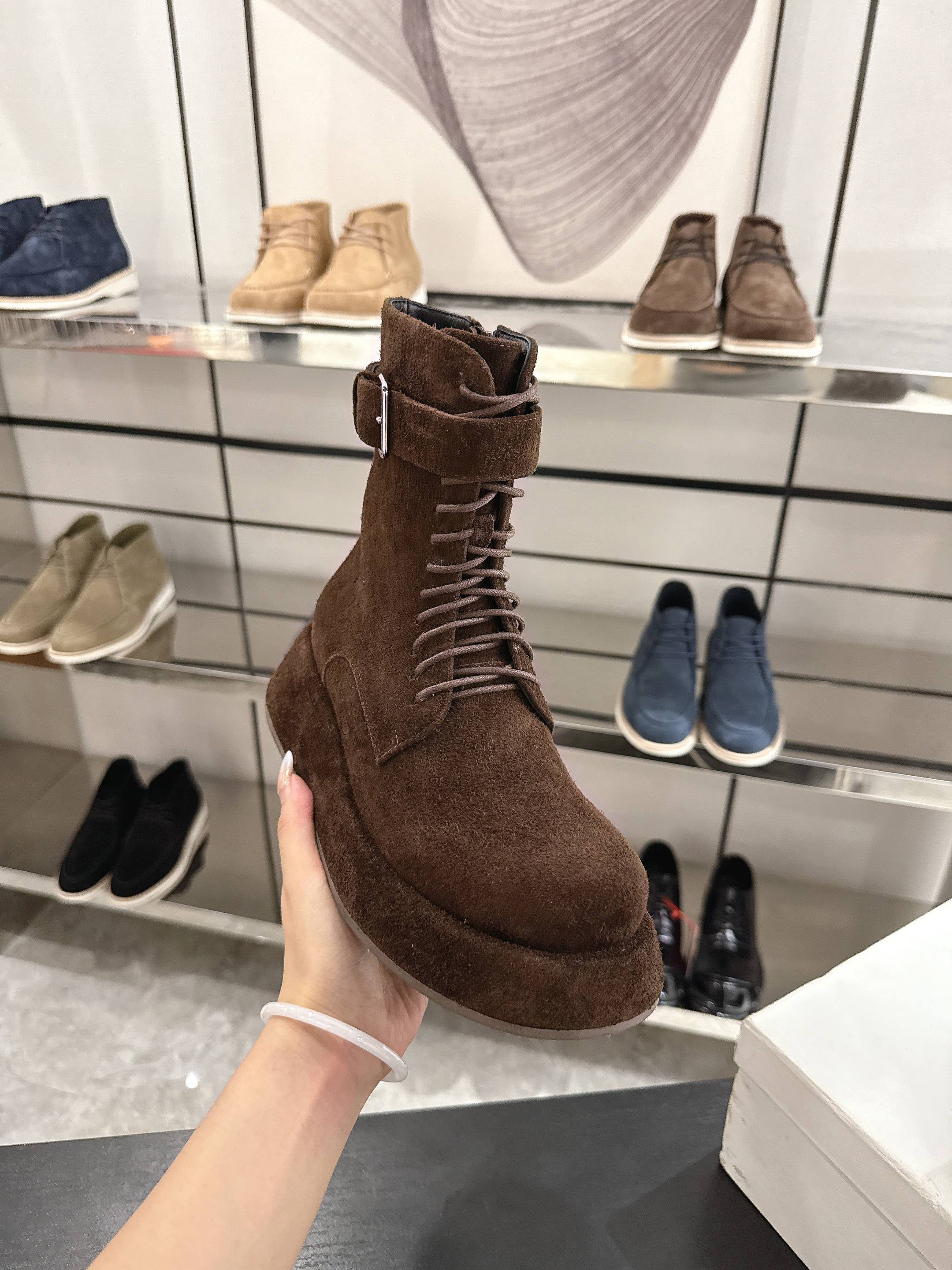 The Row 2025 Lace-up Boot Brown Suede 543370