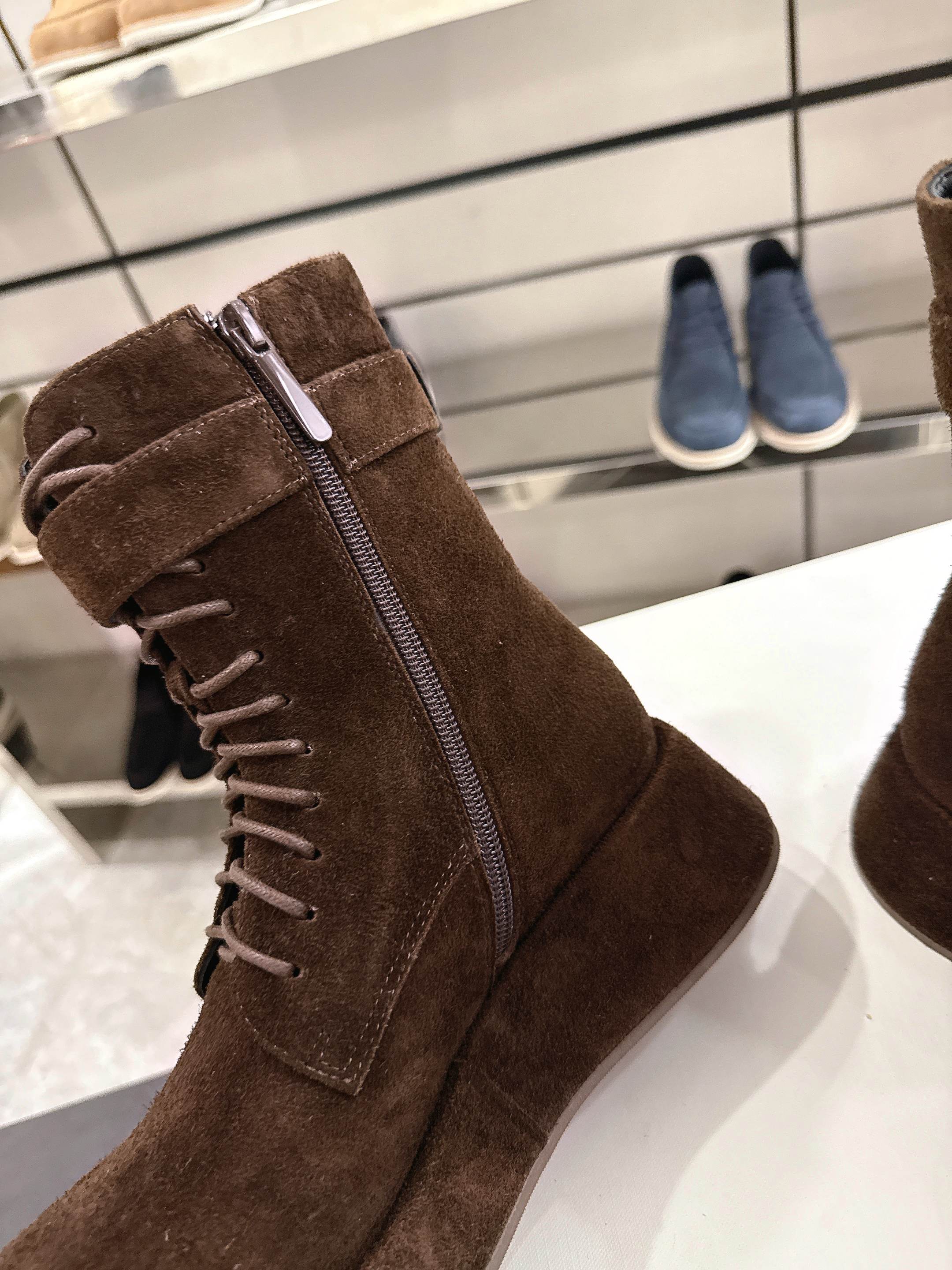 The Row SS2025 Boots With Strap Dark Brown Suede 543370