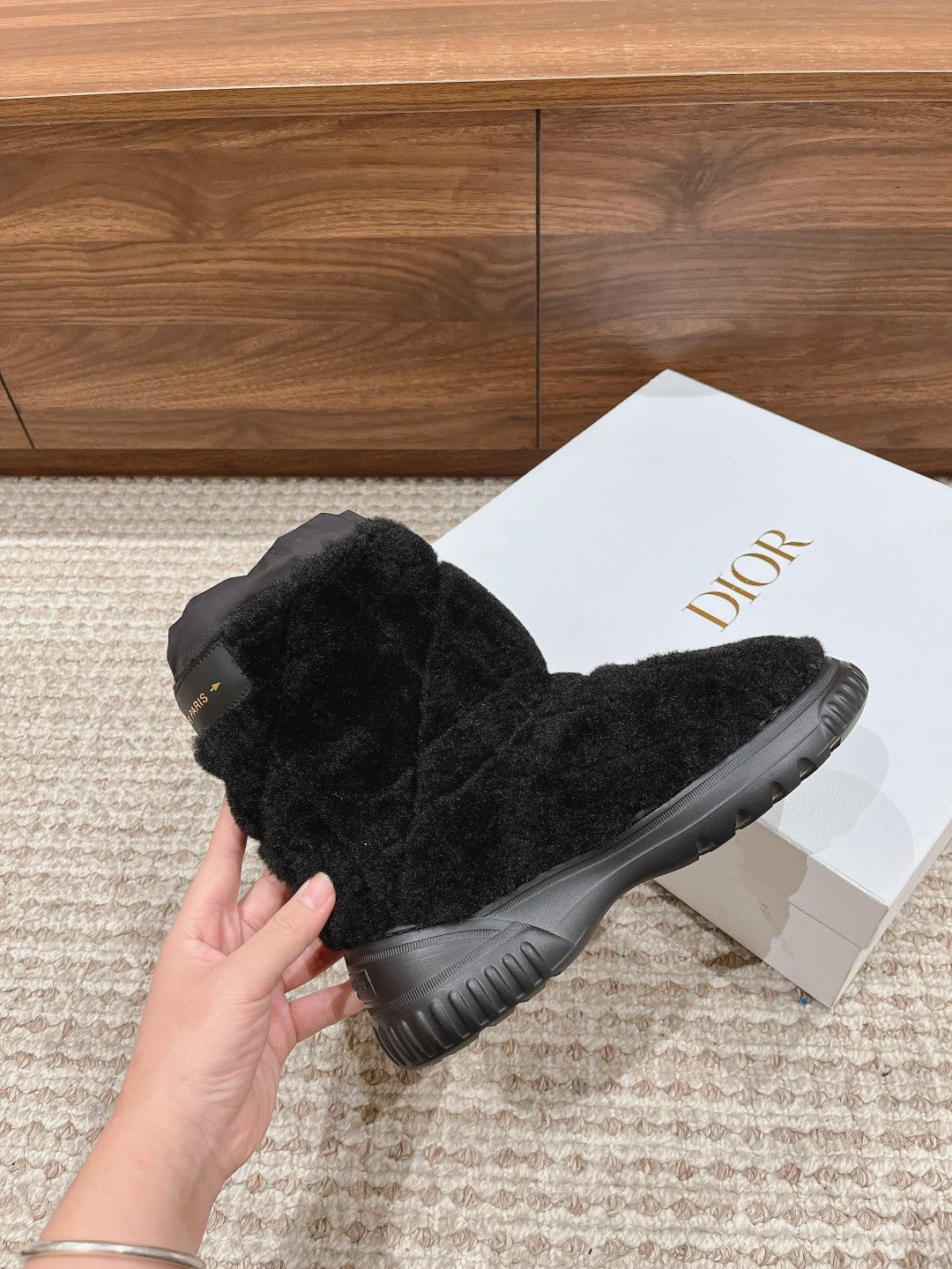 CD Ankle Boots Black Fleece And Windbreaker Fabric
