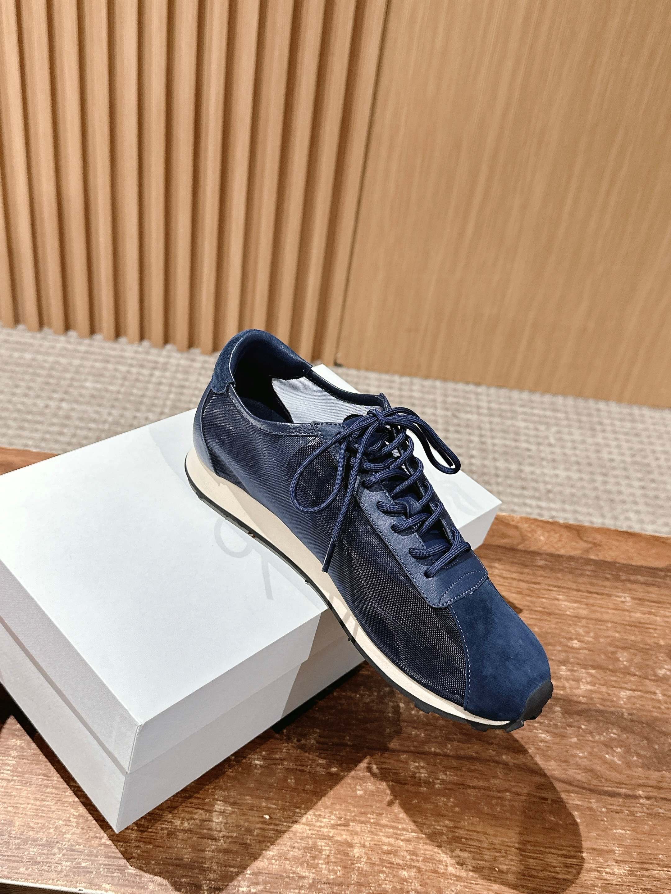 The Row  Sneakers Navy Blue Mesh And Cowhide 330593