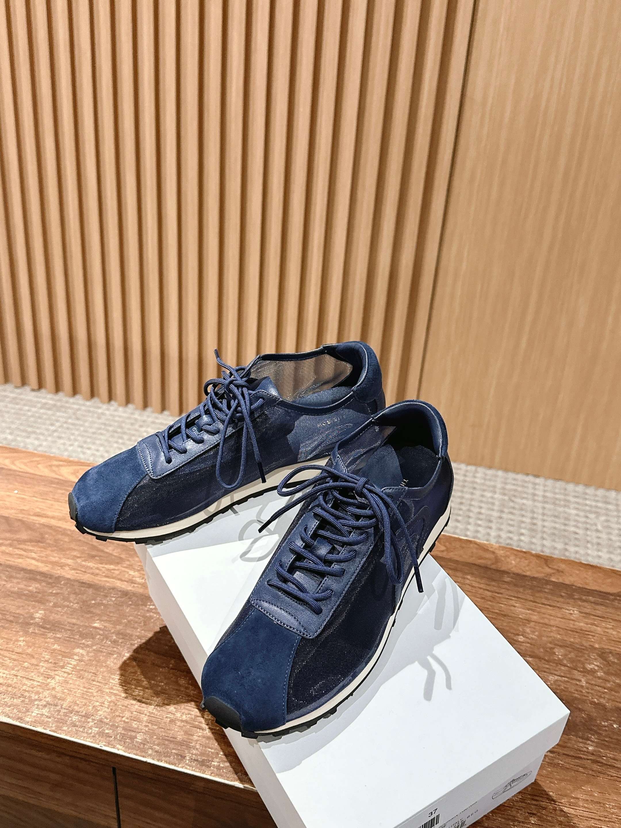 The Row  Sneakers Navy Blue Mesh And Cowhide 330593
