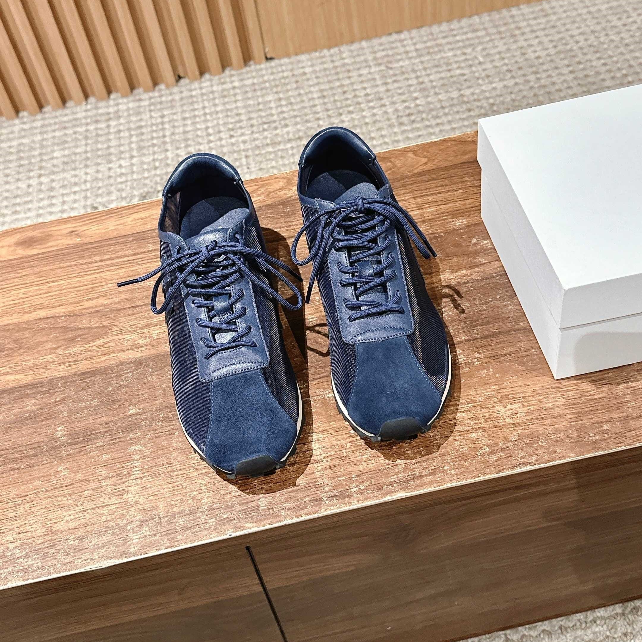 The Row  Sneakers Navy Blue Mesh And Cowhide 330593