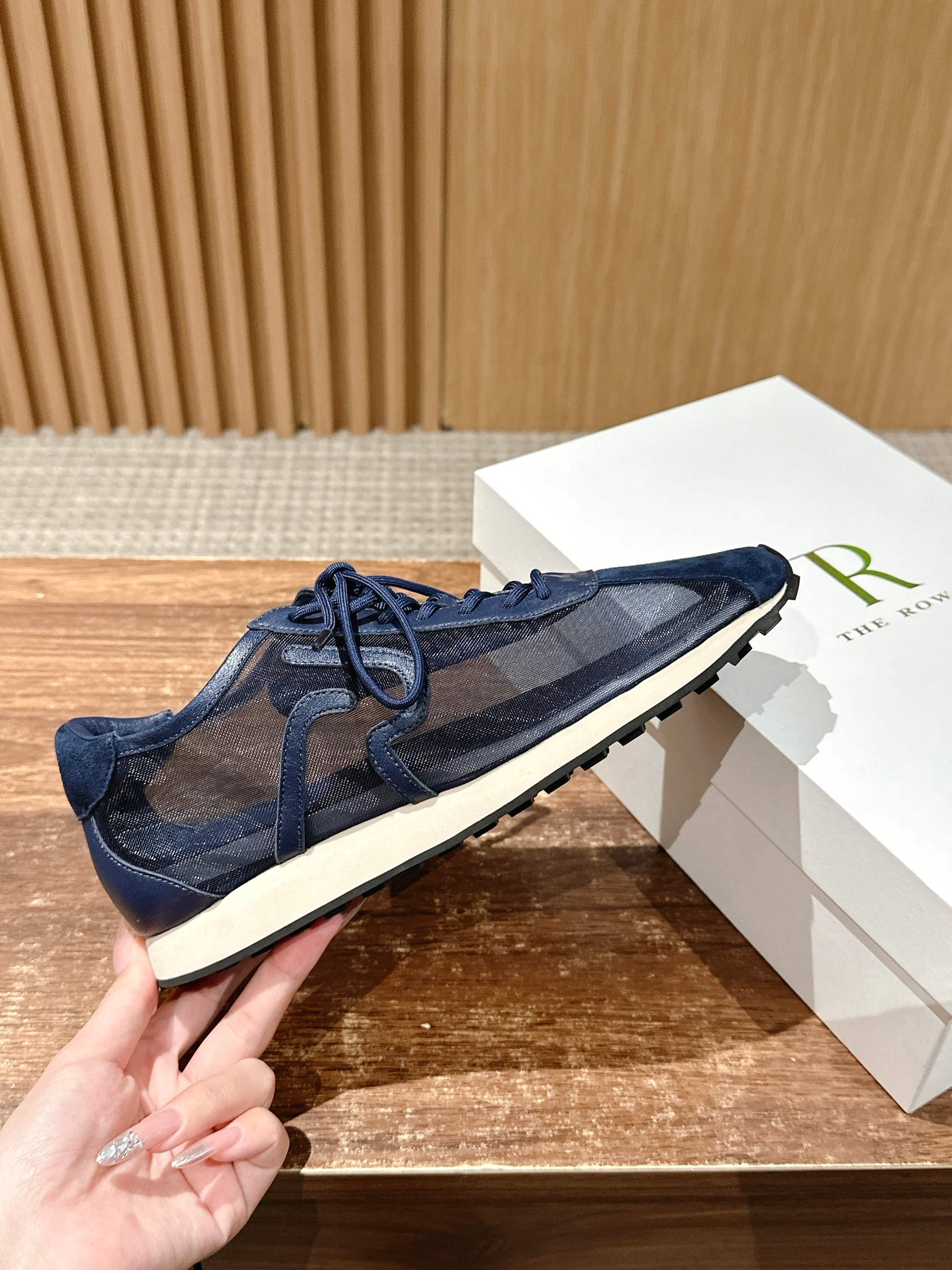 The Row  Sneakers Navy Blue Mesh And Cowhide 330593