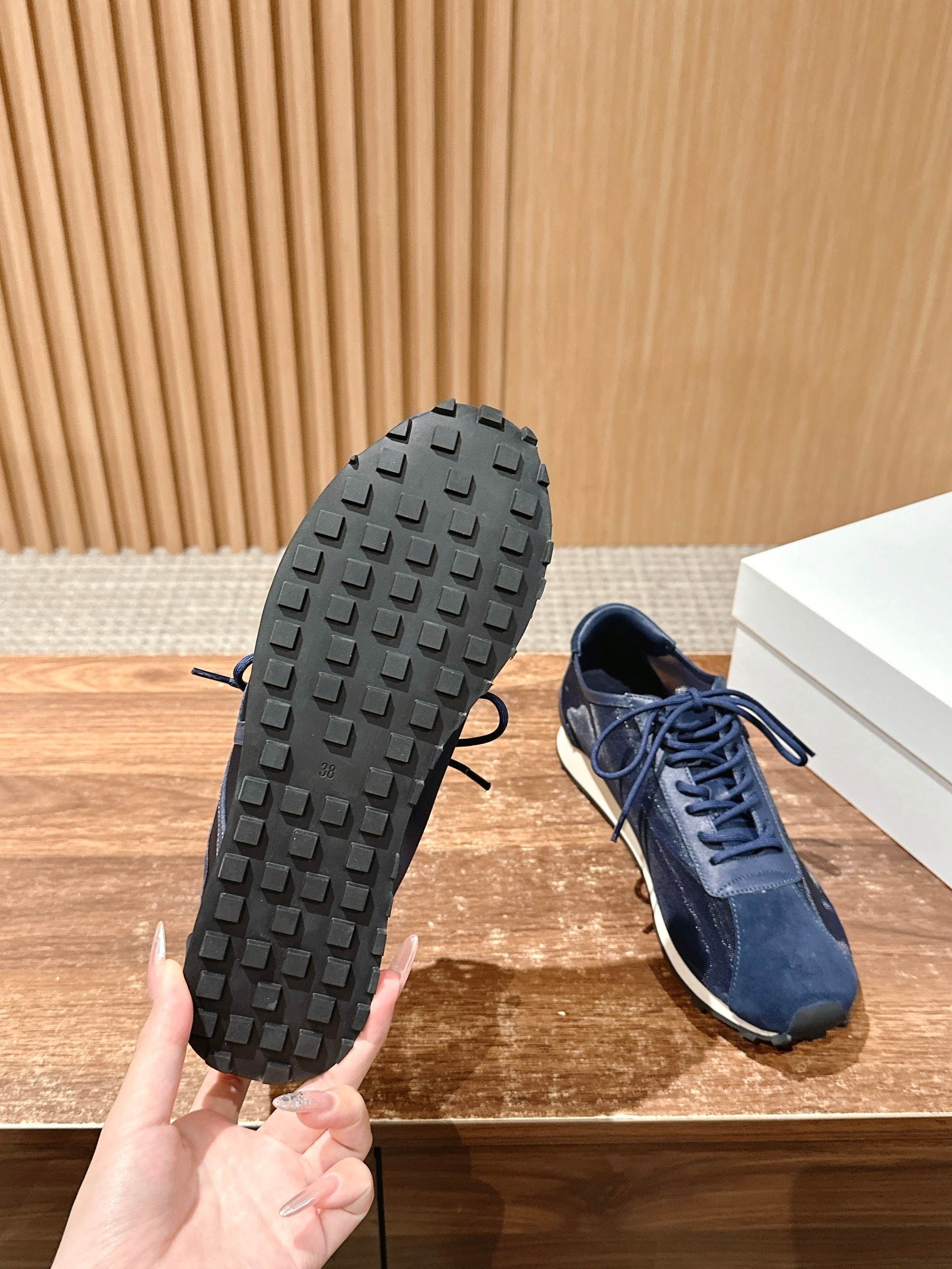 The Row  Sneakers Navy Blue Mesh And Cowhide 330593