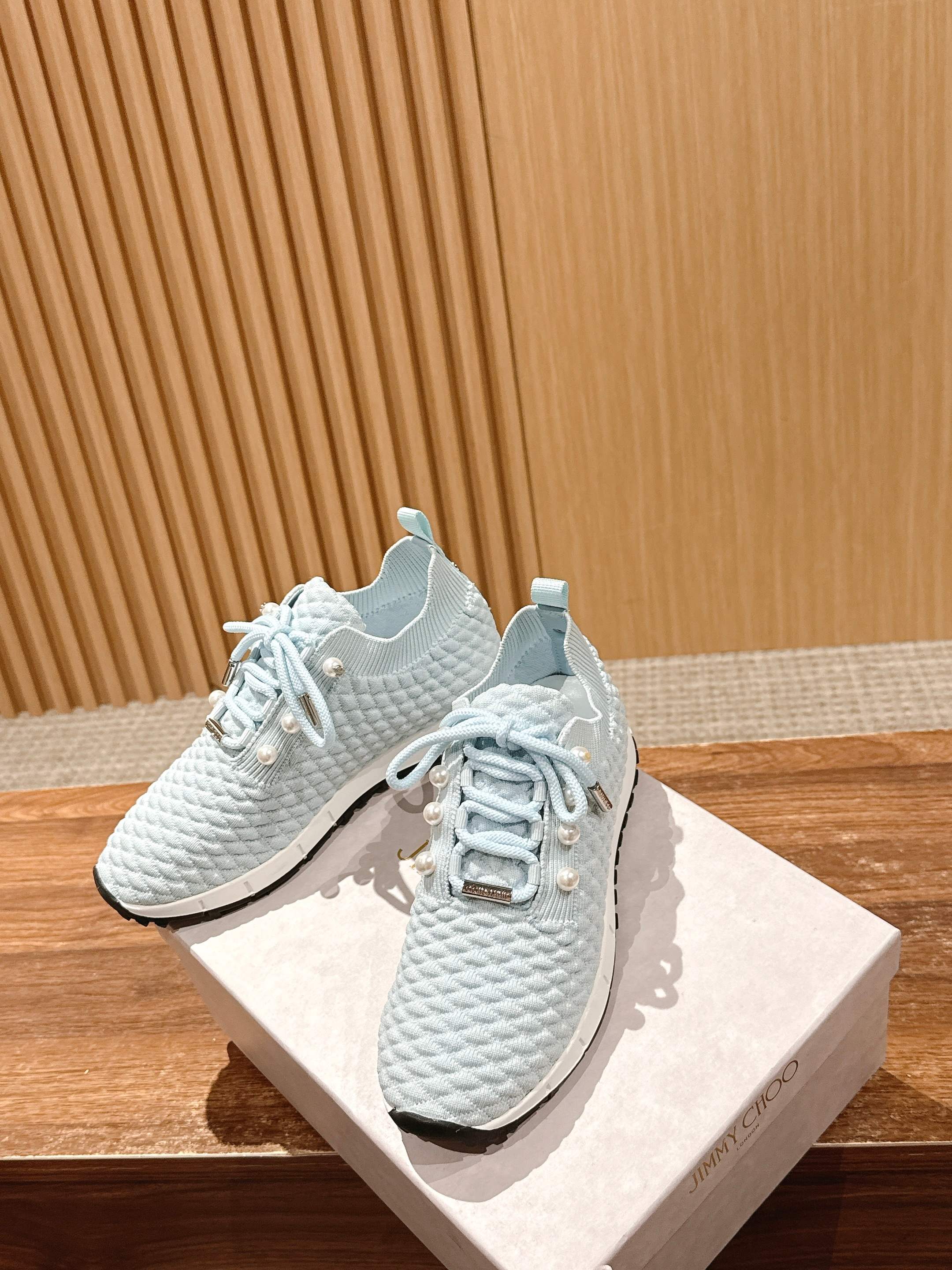 Jimmy Pearl - Embellished Sneakers Light Blue Textured Knit 400157