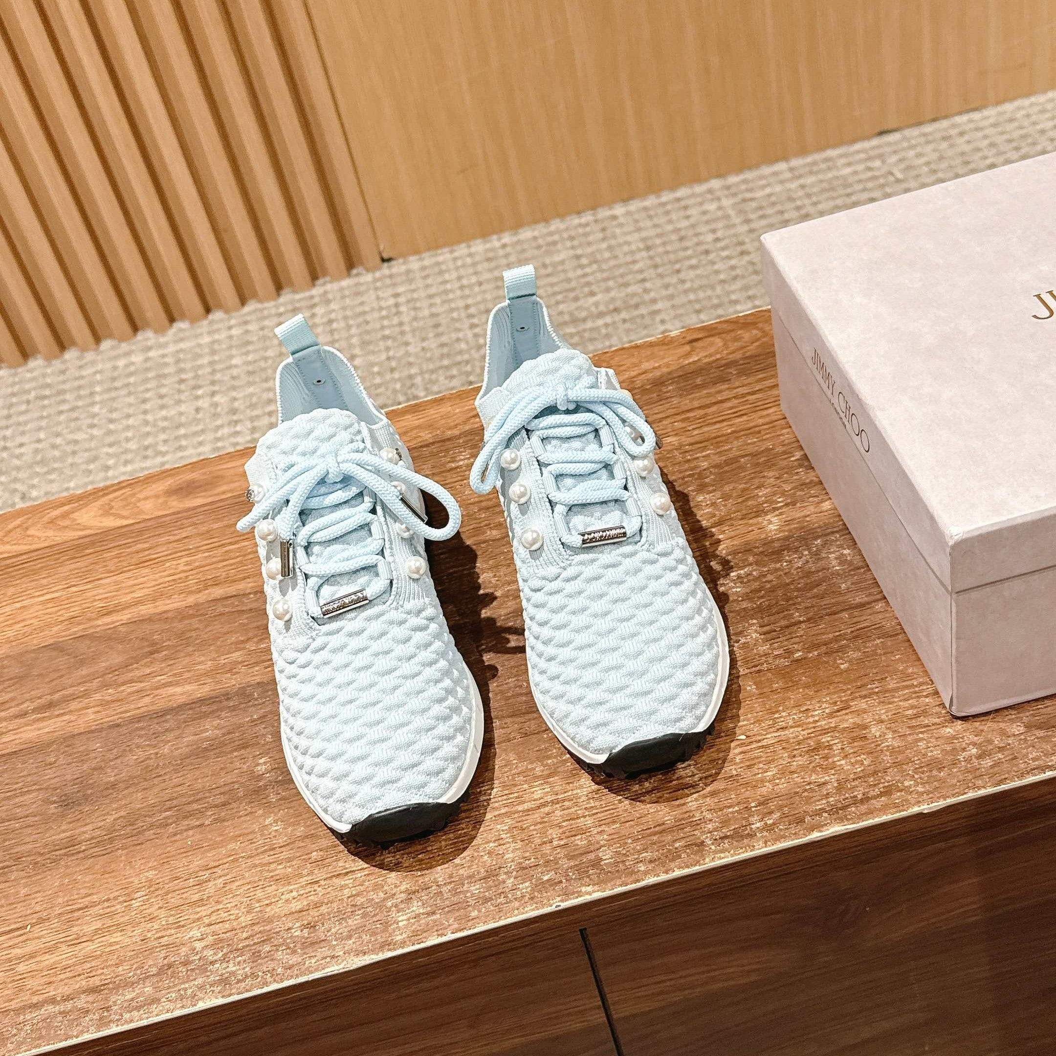 Jimmy Pearl - Embellished Sneakers Light Blue Textured Knit 400157