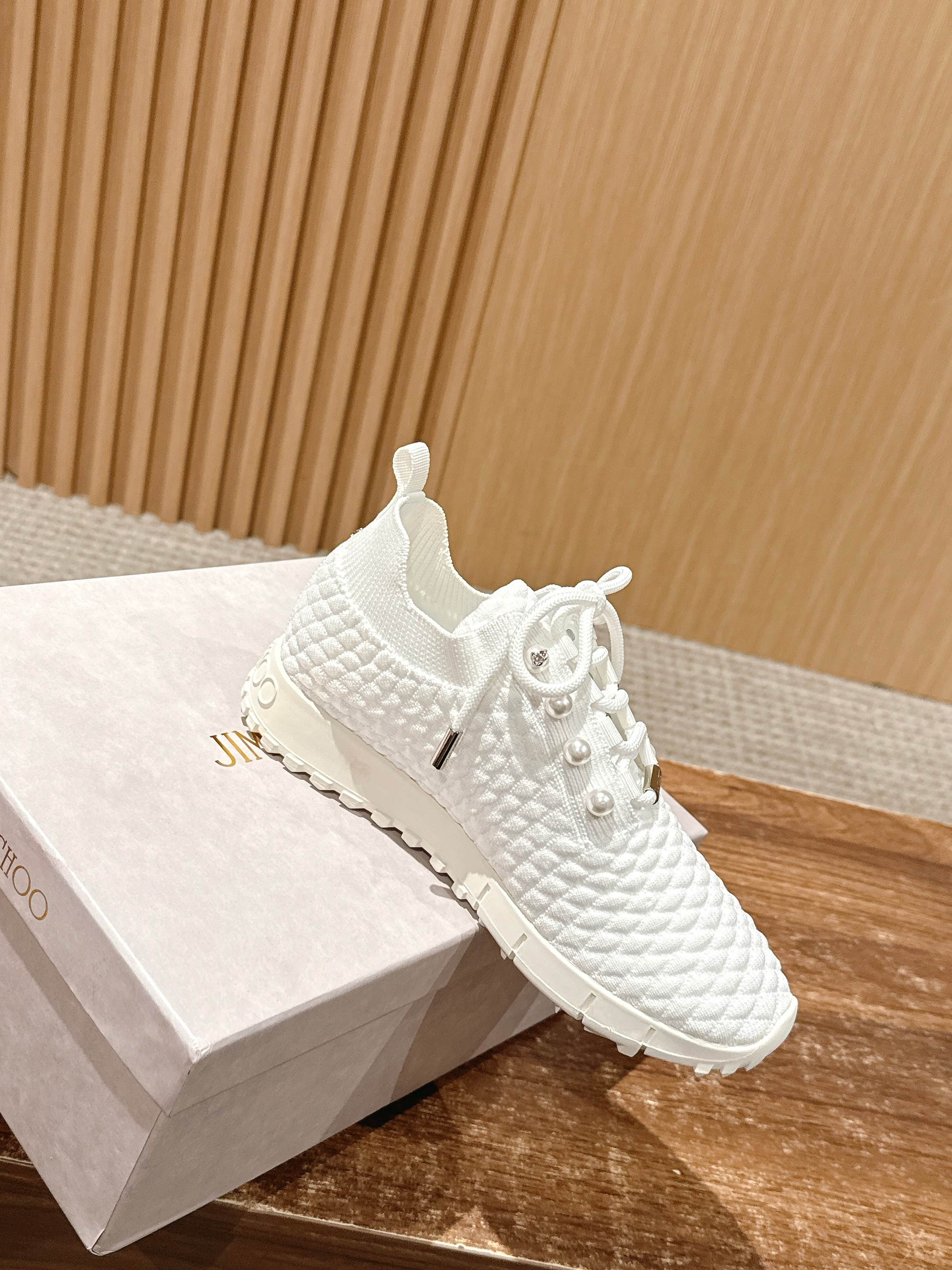 Jimmy Pearl - Embellished Sneakers White Textured Knit 400160