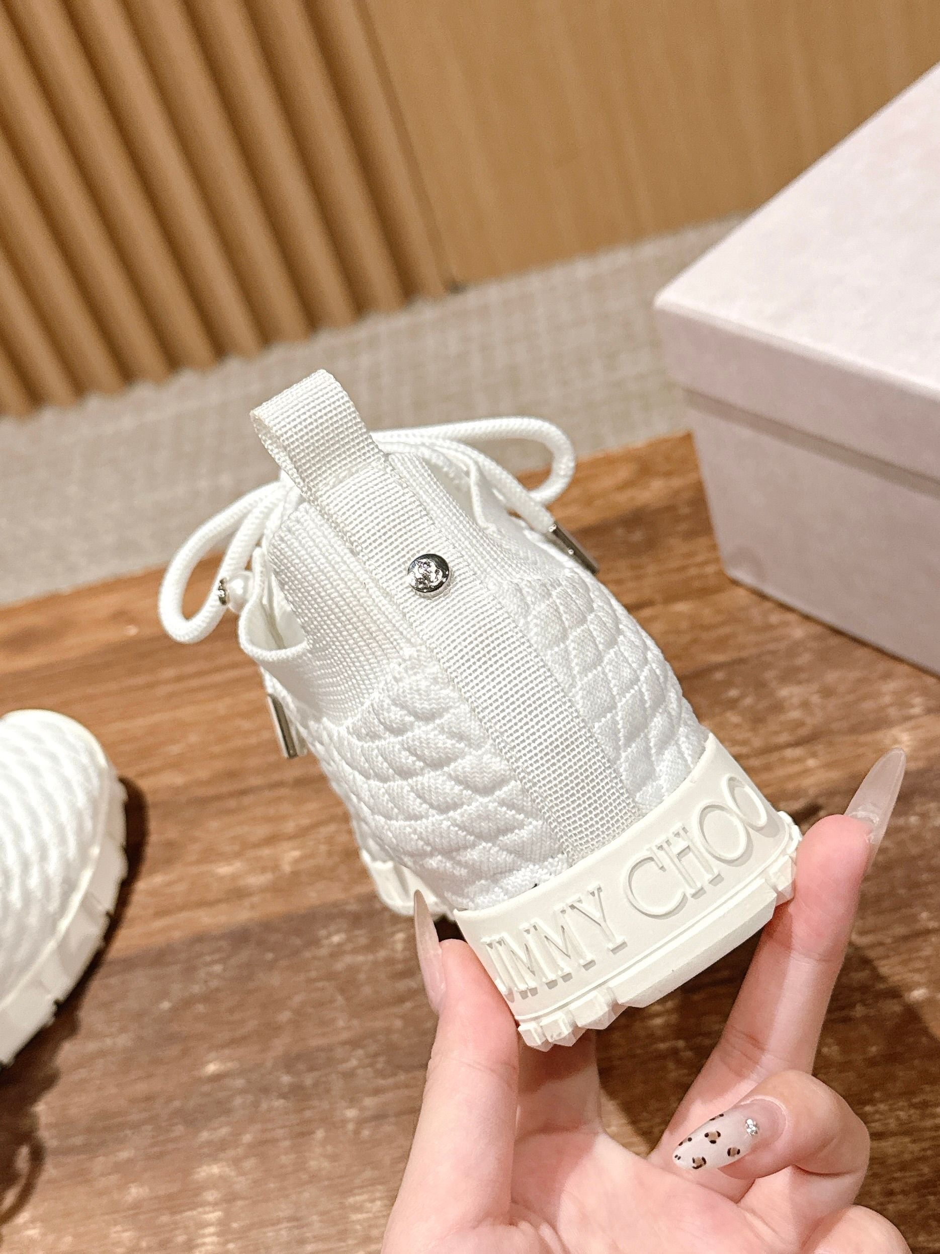 Jimmy Pearl - Embellished Sneakers White Textured Knit 400160