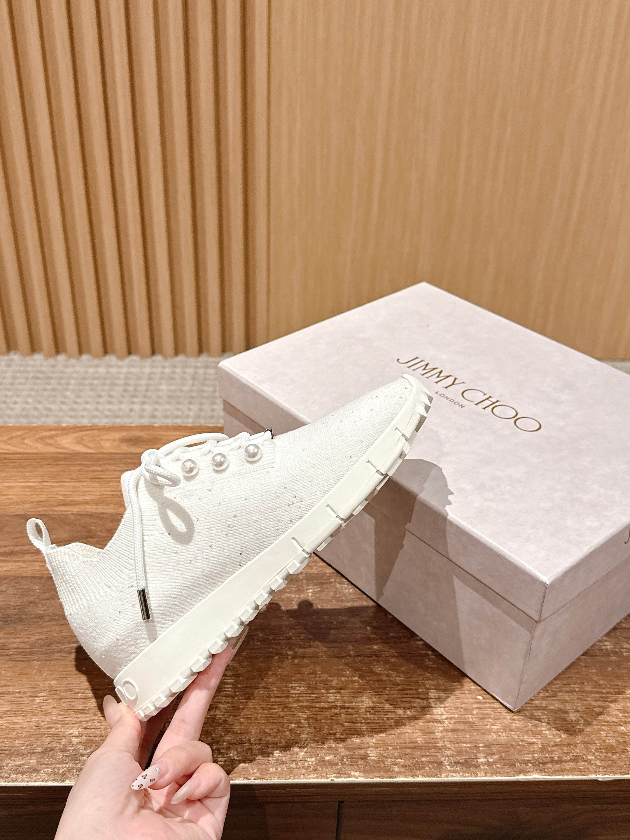 Jimmy Pave - Embellished Sneakers White Sequined Knit 400163