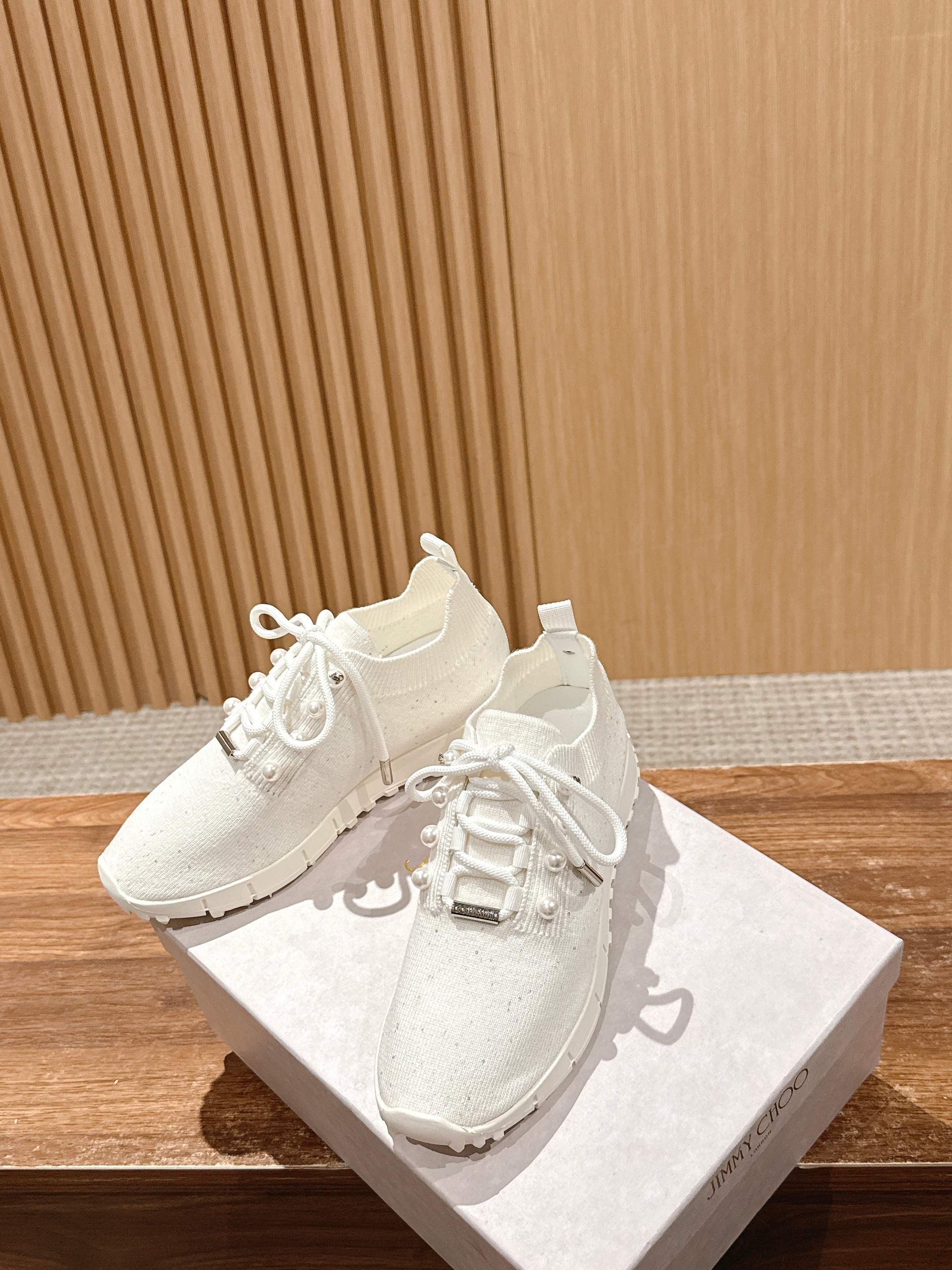 Jimmy Pave - Embellished Sneakers White Sequined Knit 400163