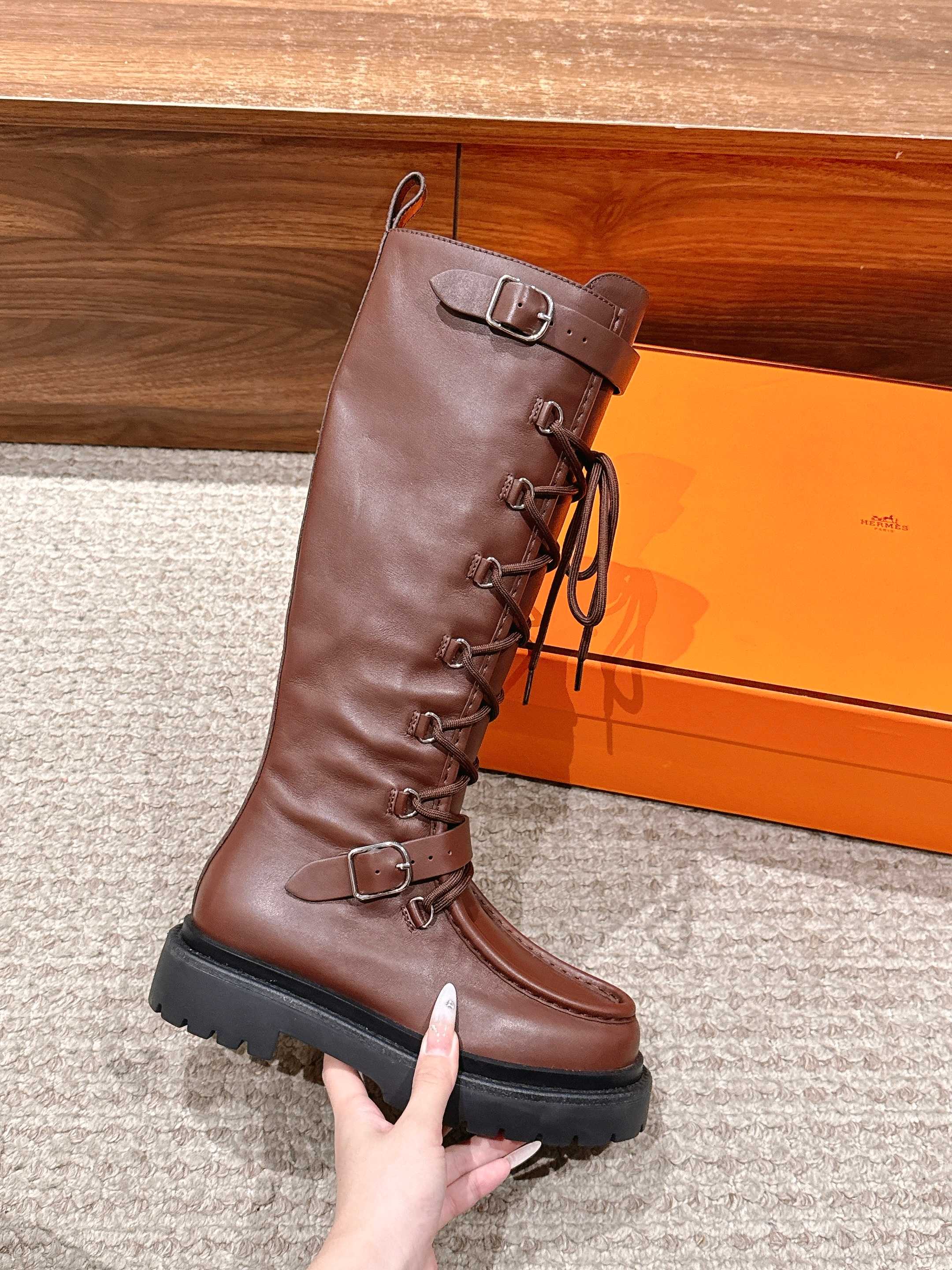 HM 25 High Boots Chocolate Brown mix Black Calfskin 512529
