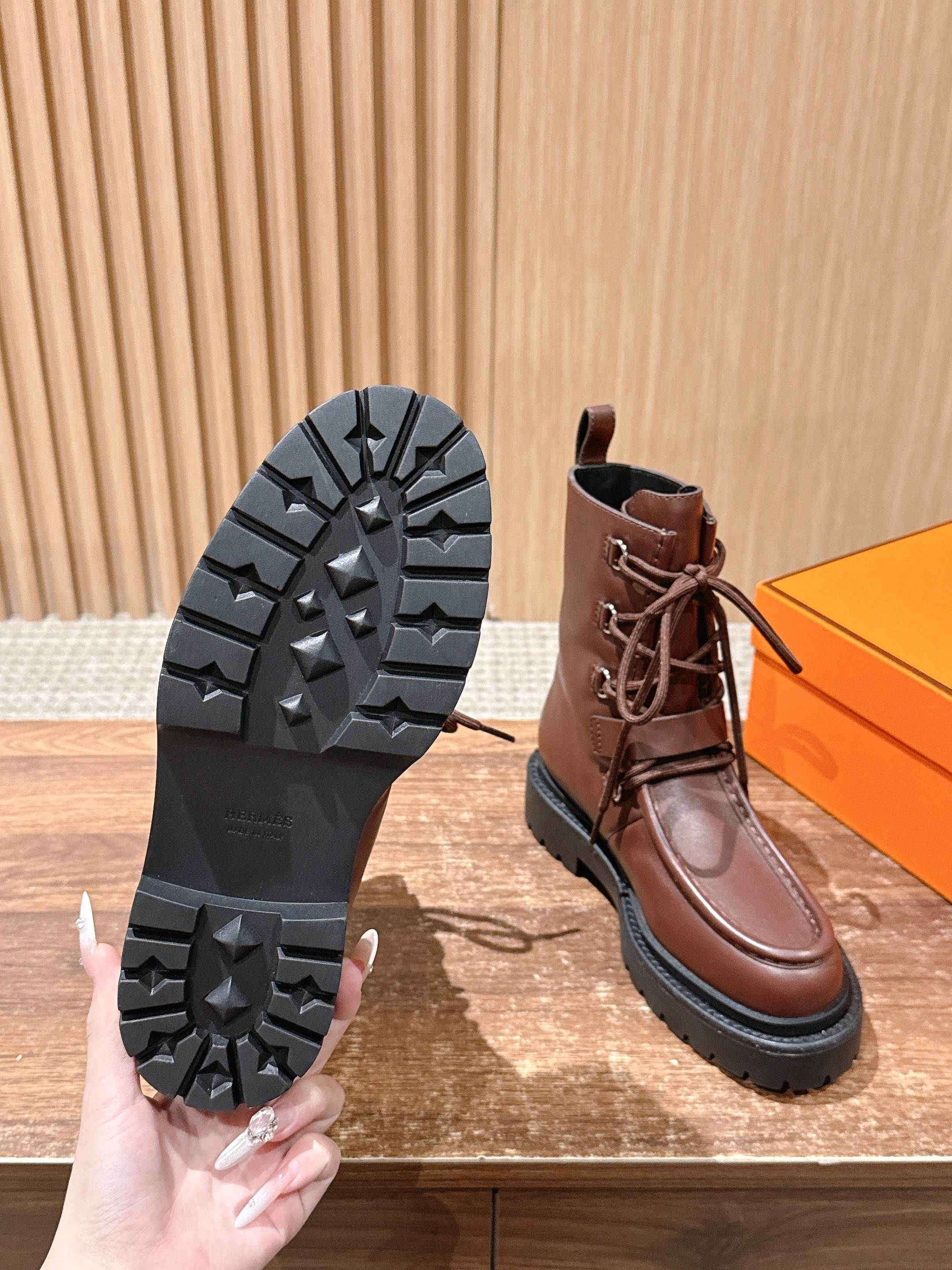 HM 25 Boots Chocolate Brown Black Calfskin 512537