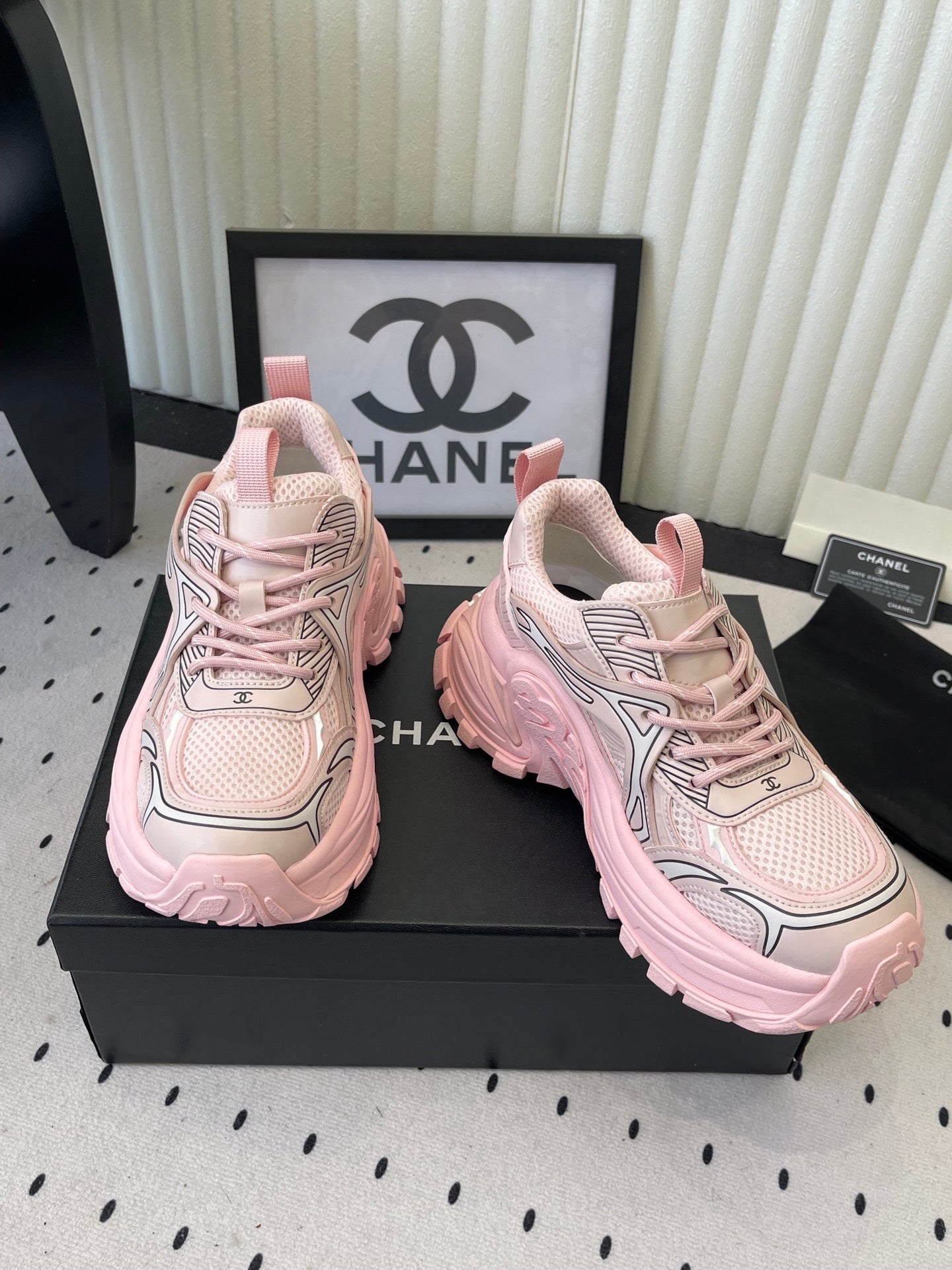 CC Platform Sneakers Pink Mesh Rubber 611800