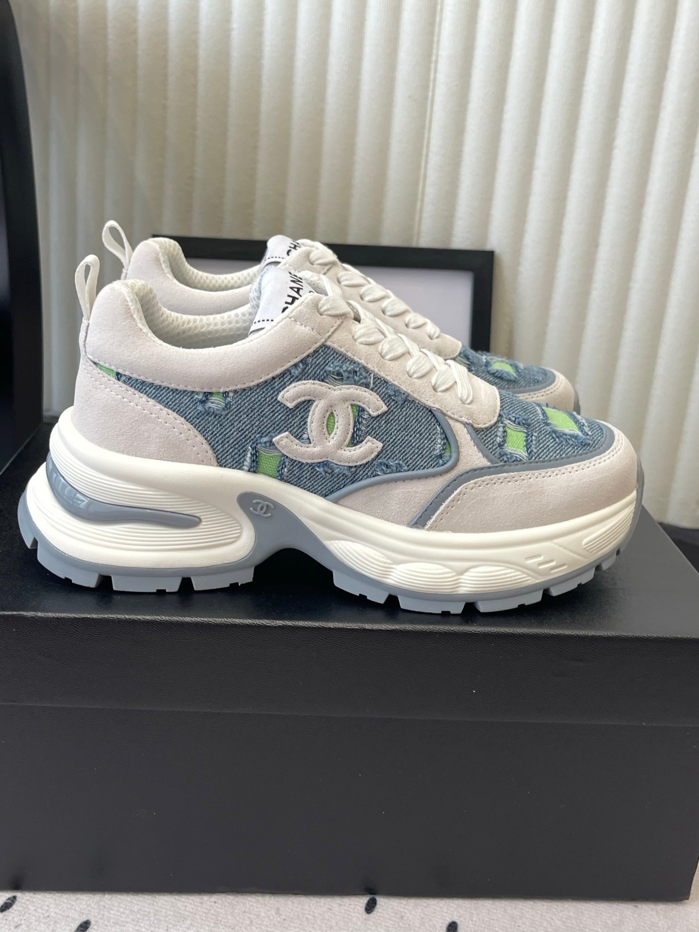 CC 26s Chunky Platform Casual Sneakers Blue White Denim Suede 968605