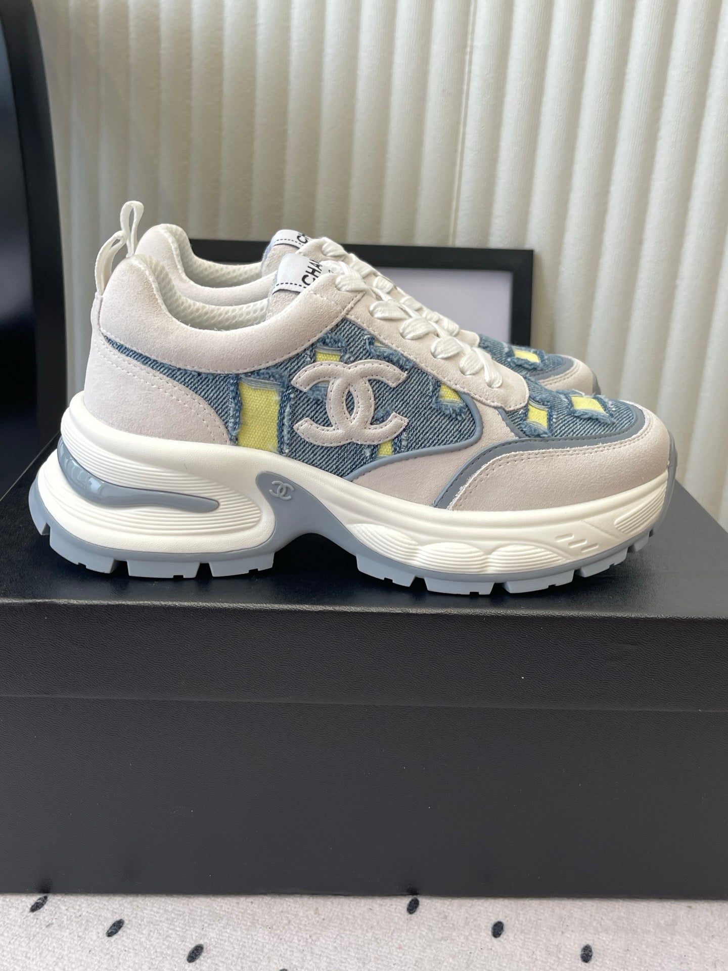 CC 26s Chunky Platform Casual Sneakers Blue White Denim Suede 968606