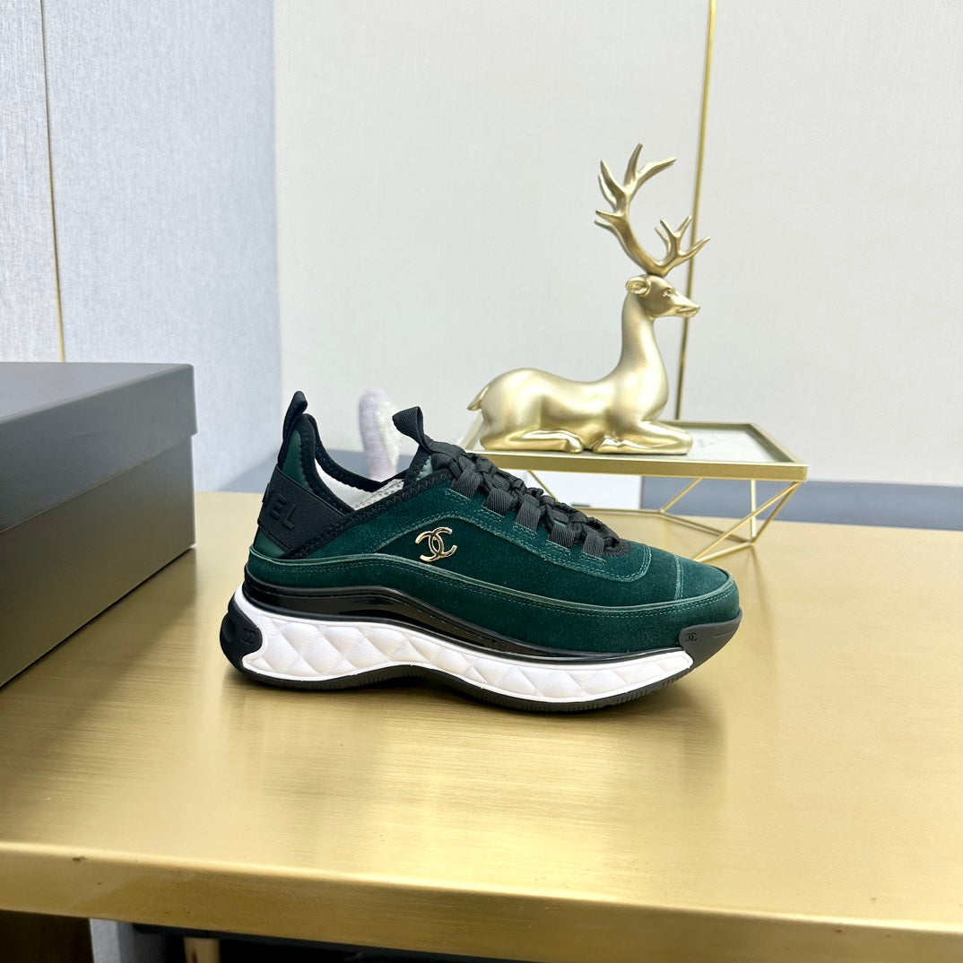 CC 26s Low-Top Chunky Sneakers Teal Green Suede Mesh Textile 980829